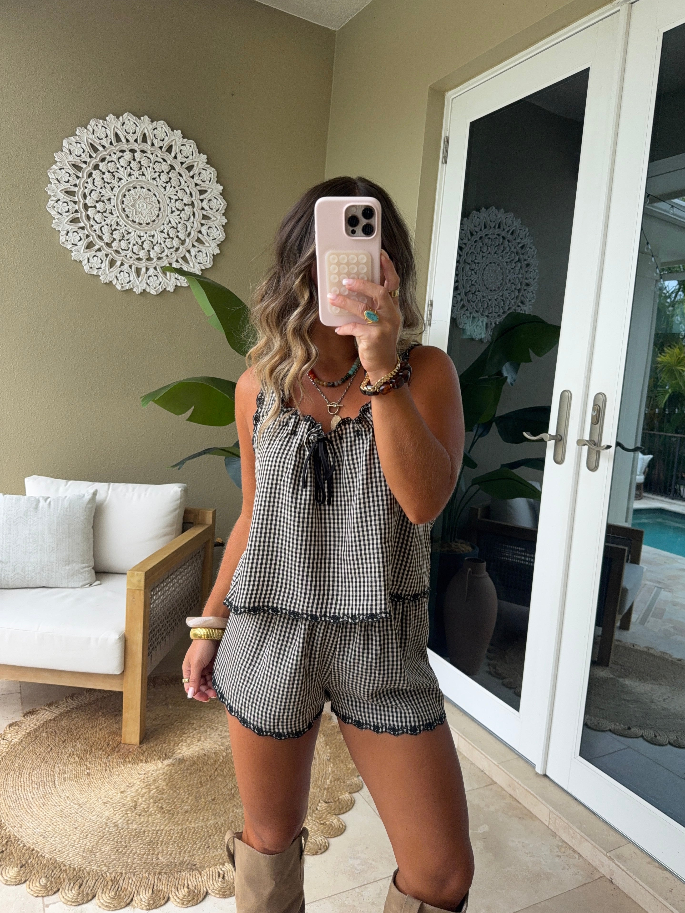 Sloane Gingham Shorts Set Black/Cream