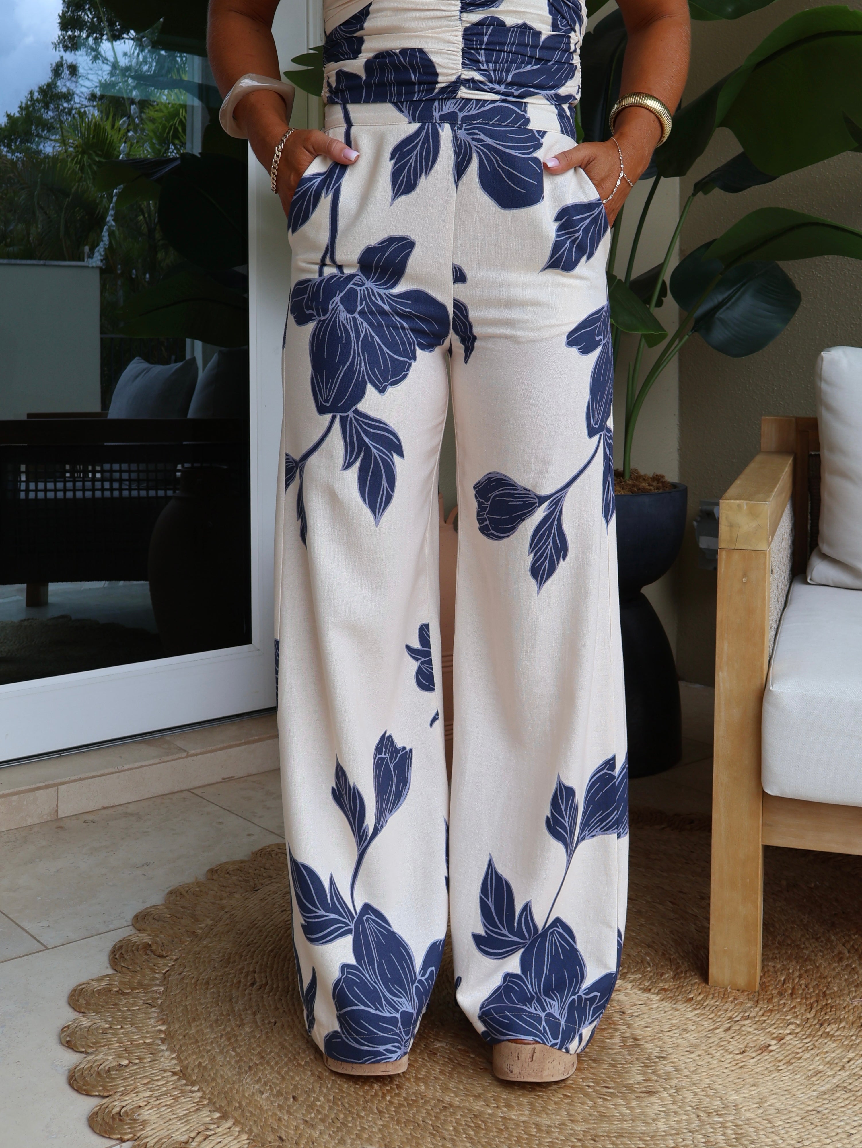 Endless Summer Floral Pants Navy/Cream