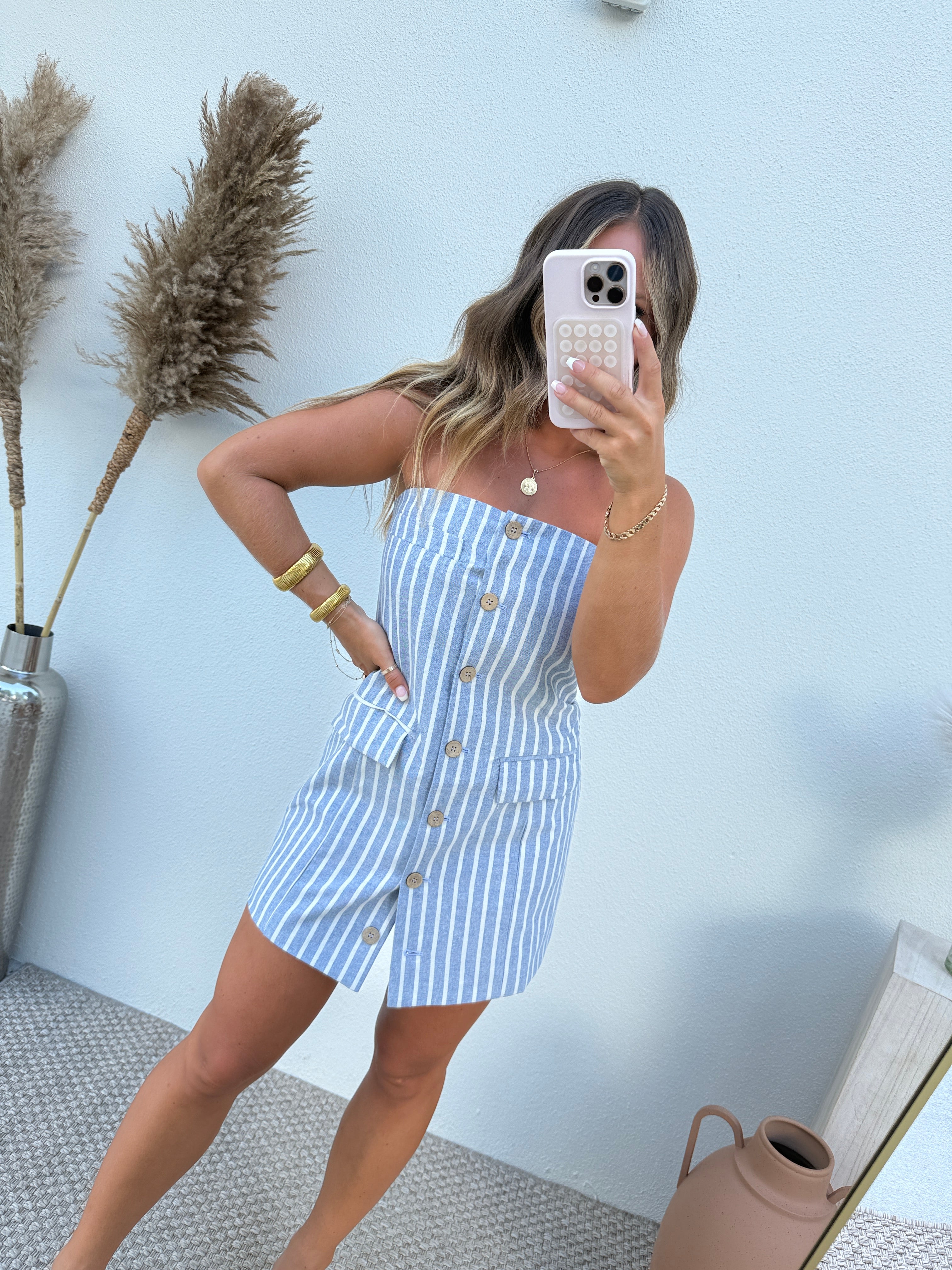 Pin Striped Cutie Mini Dress Blue