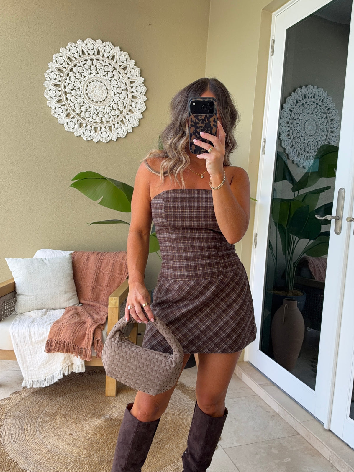 Juliet Plaid Mini Dress Brown Multi