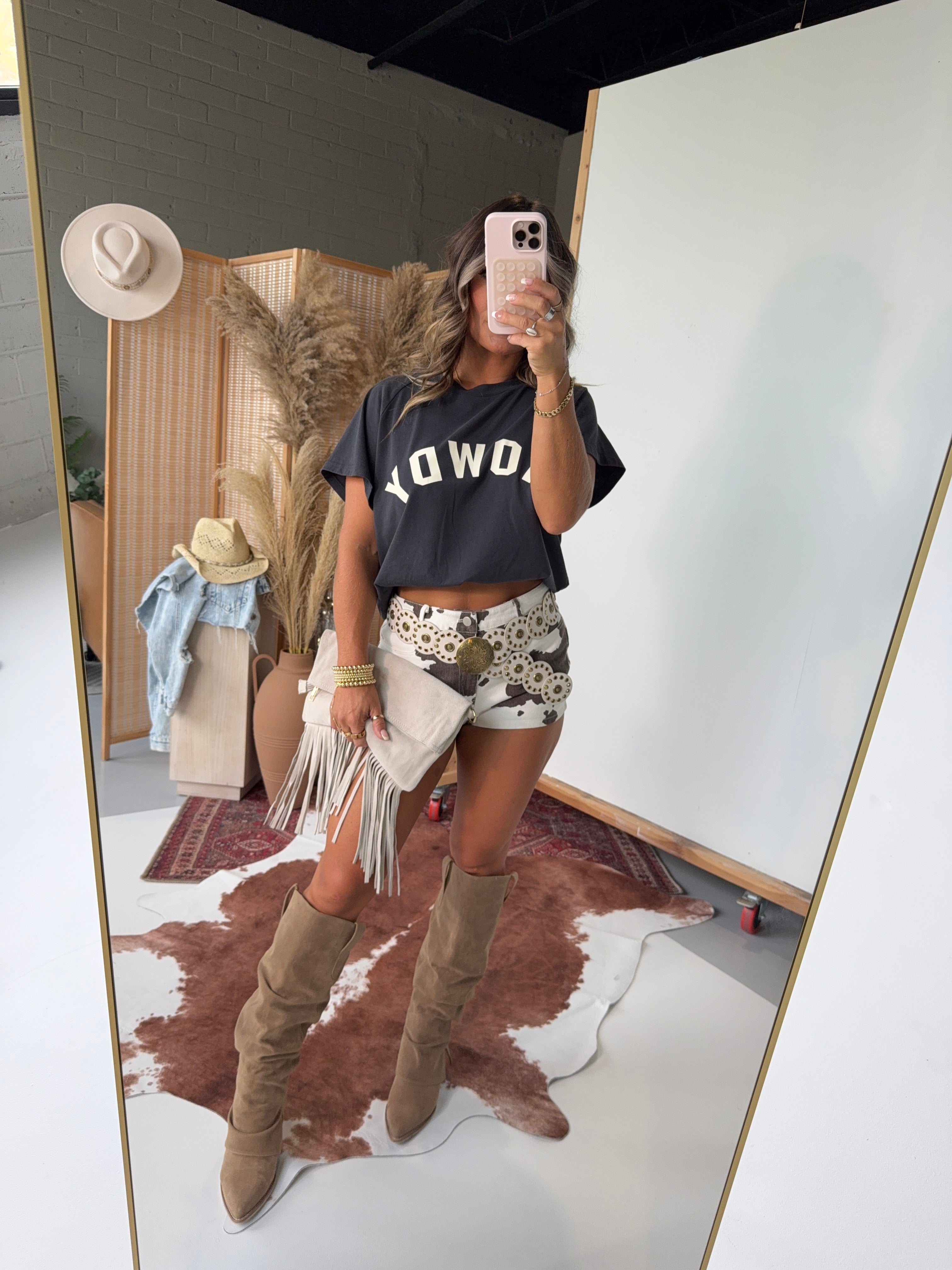 Lasso Mini Shorts Cow Denim
