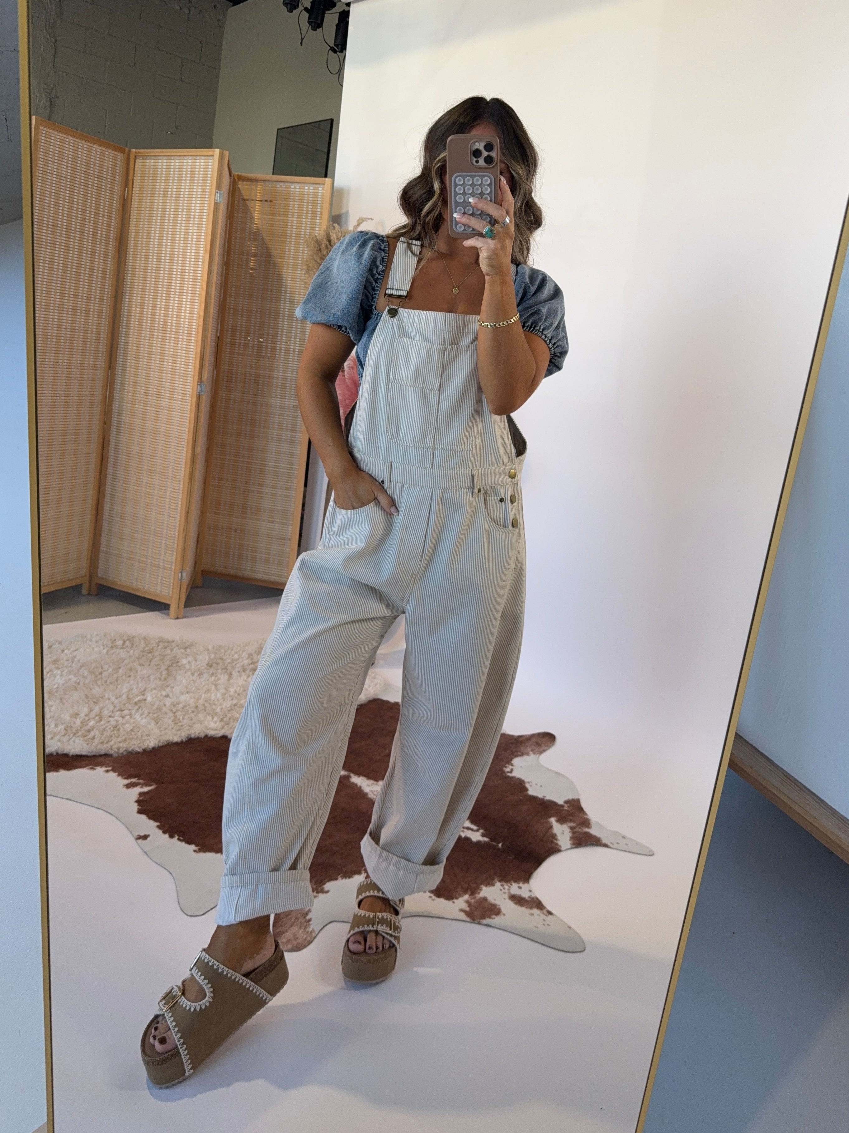 Kiss Me Barrel Overalls Taupe