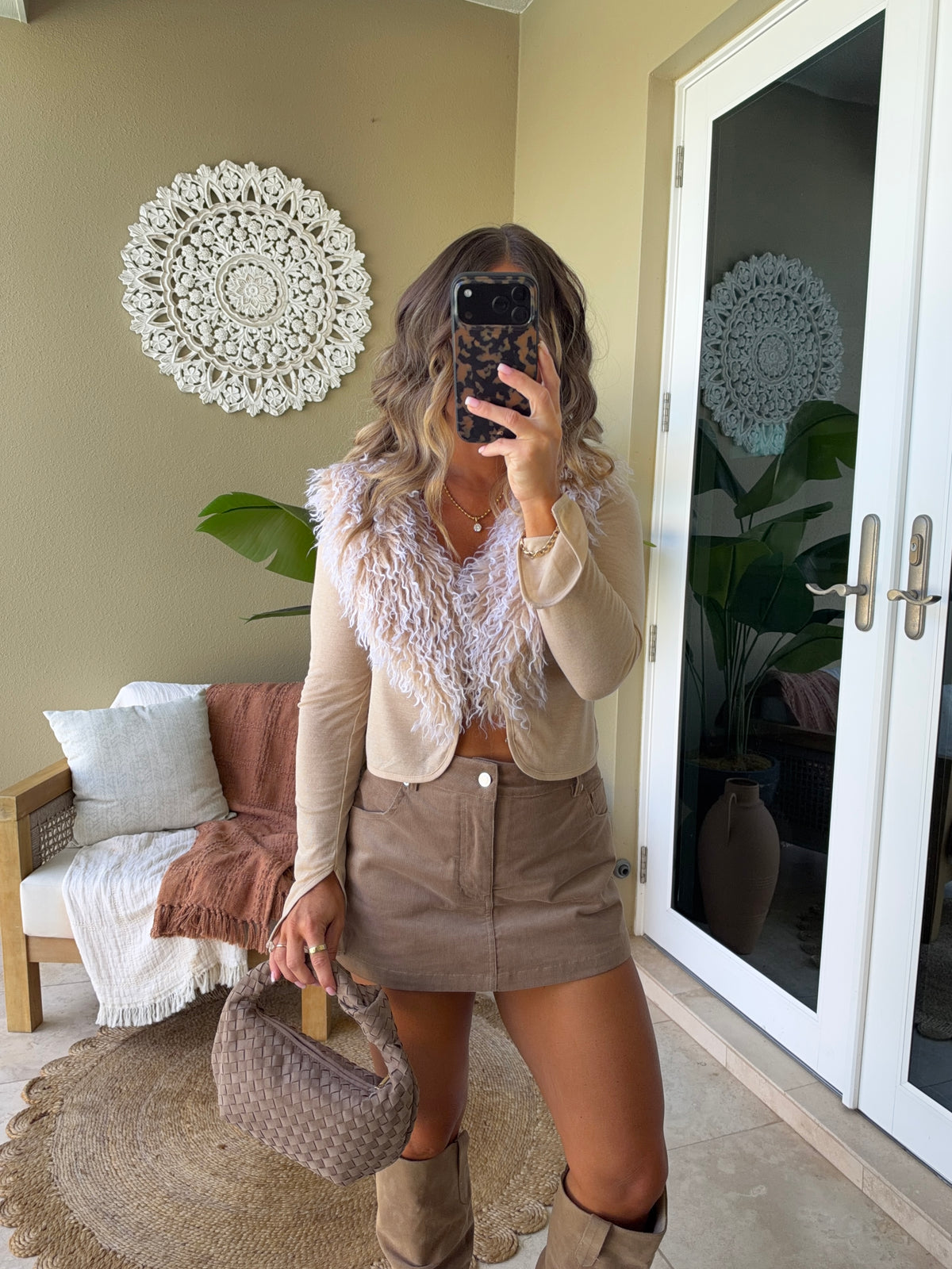 Evermore Fur-Trim Long Sleeve Tan