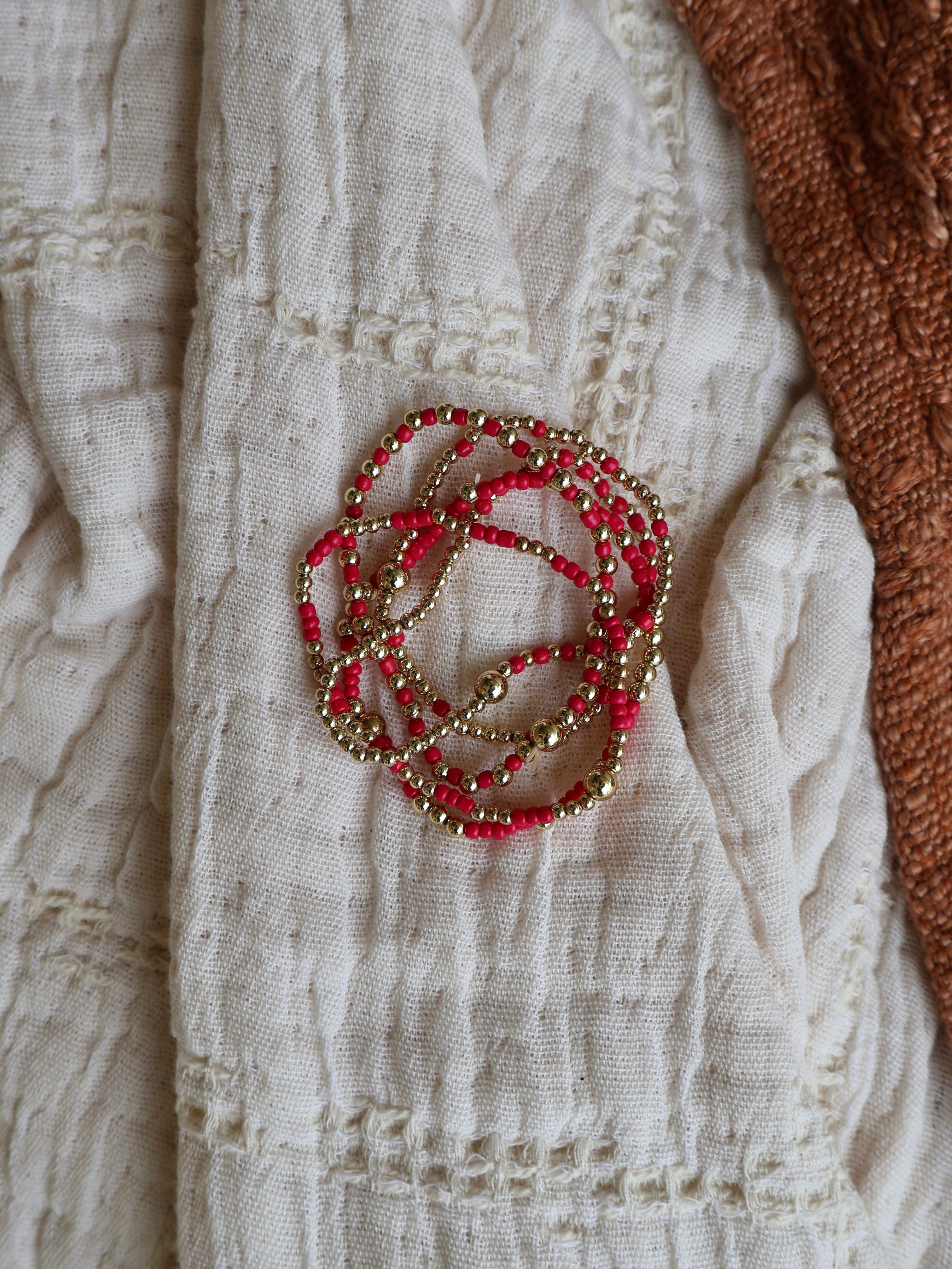 Nyla Beaded Layered Bracelet Set Fuchsia