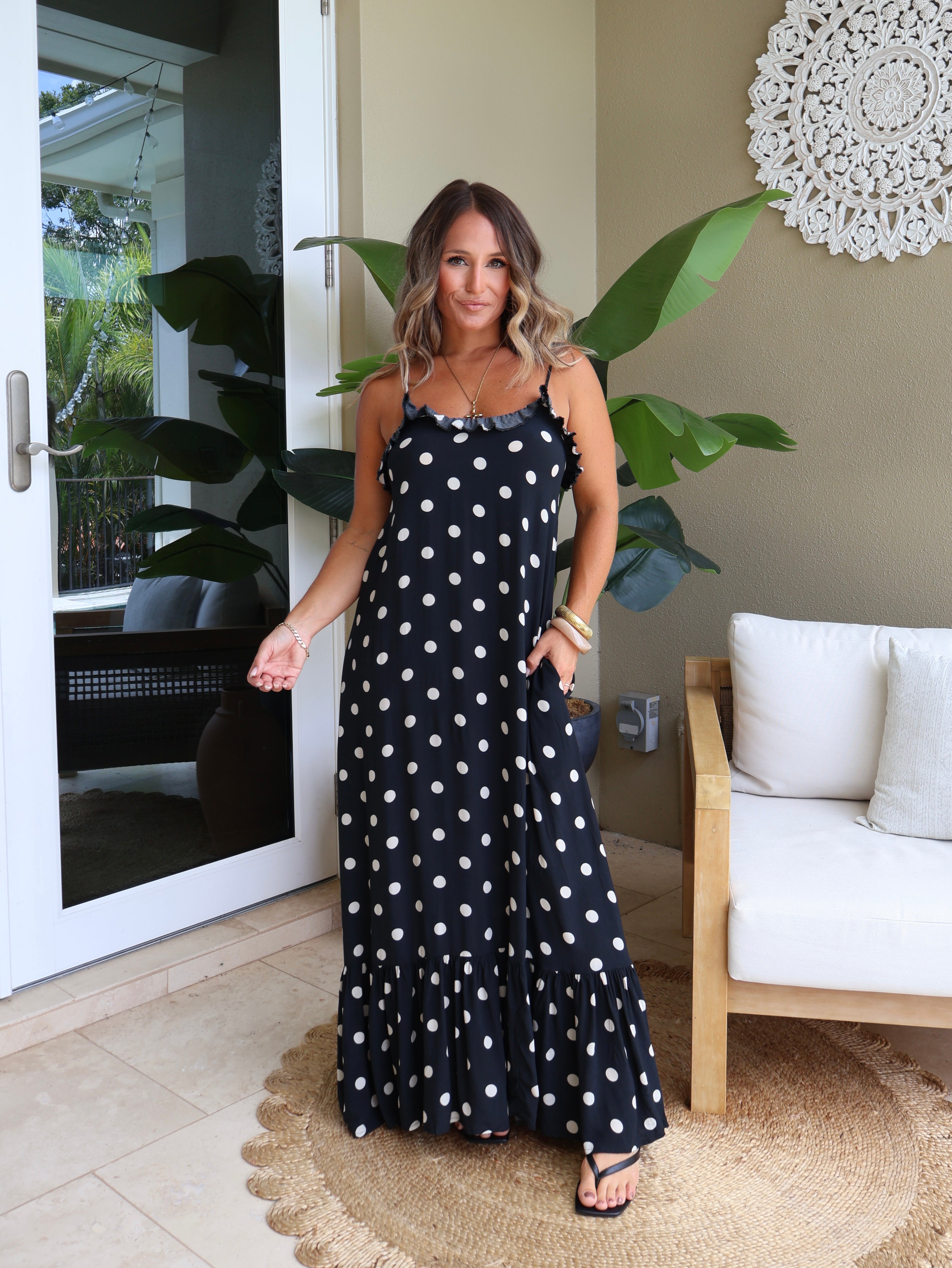 Jada Polka Dot Maxi Dress Black