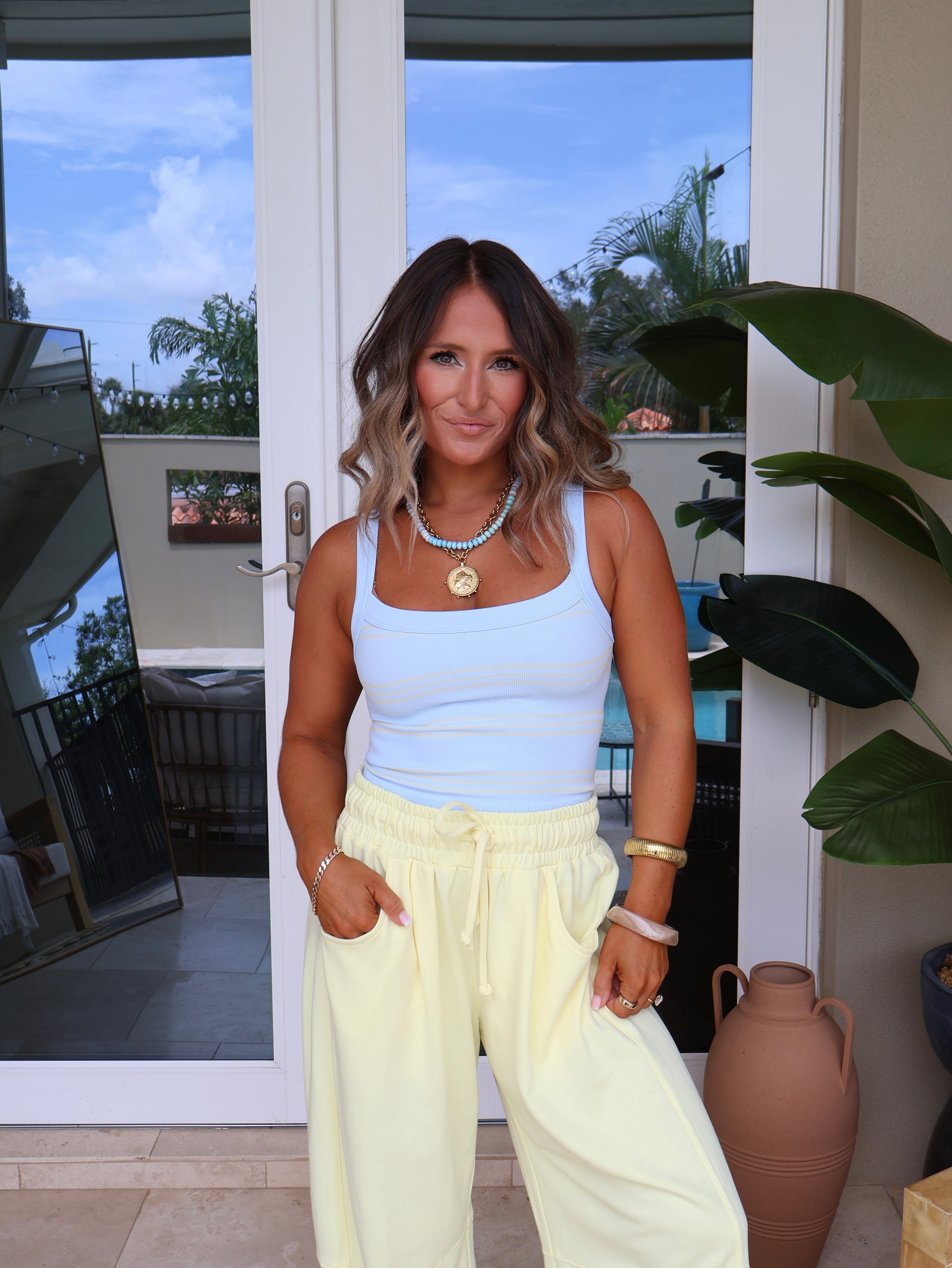 Leah Striped Tank Powder Blue/Cream