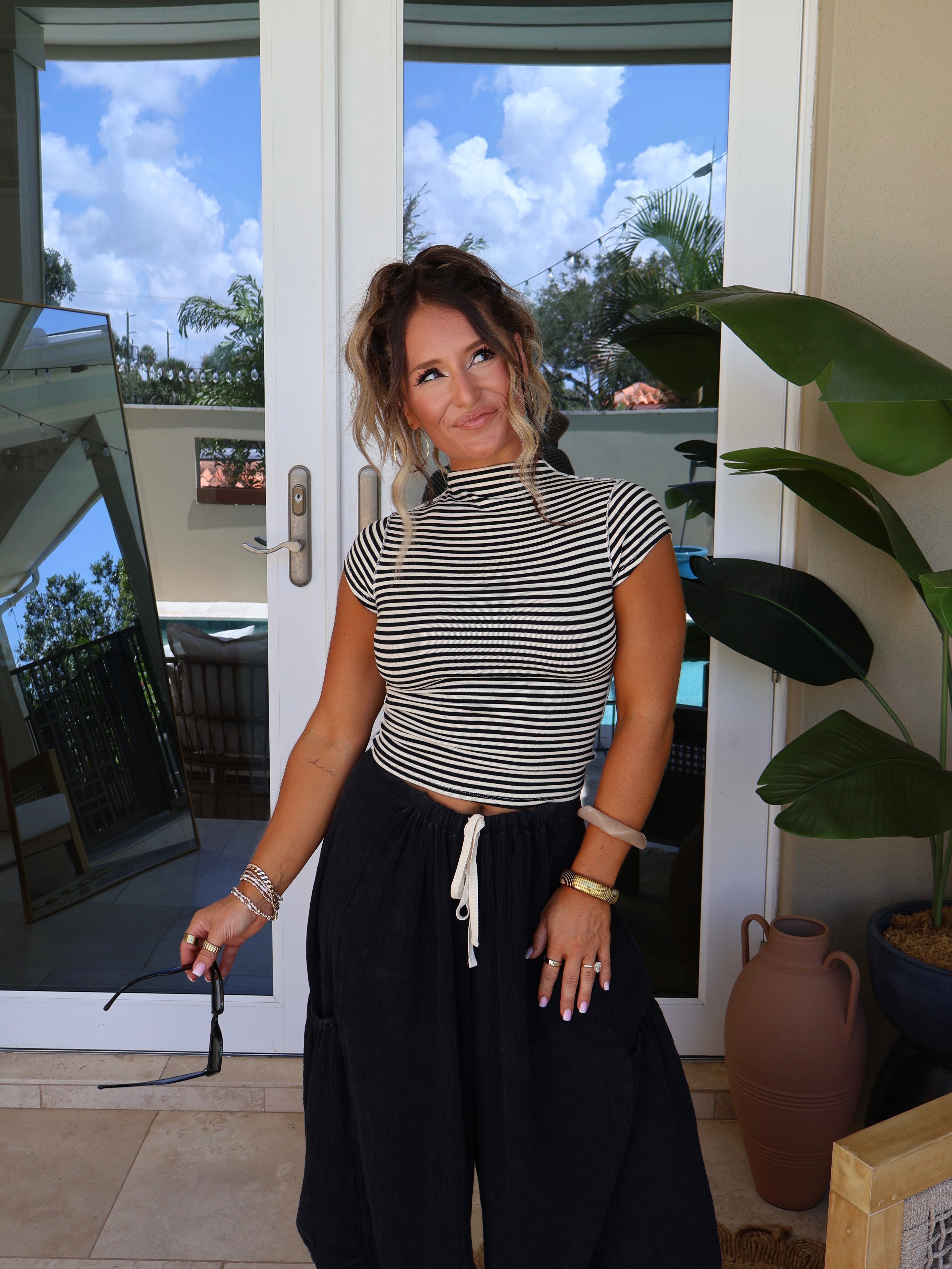 Briar Stripe Mockneck Black/Cream