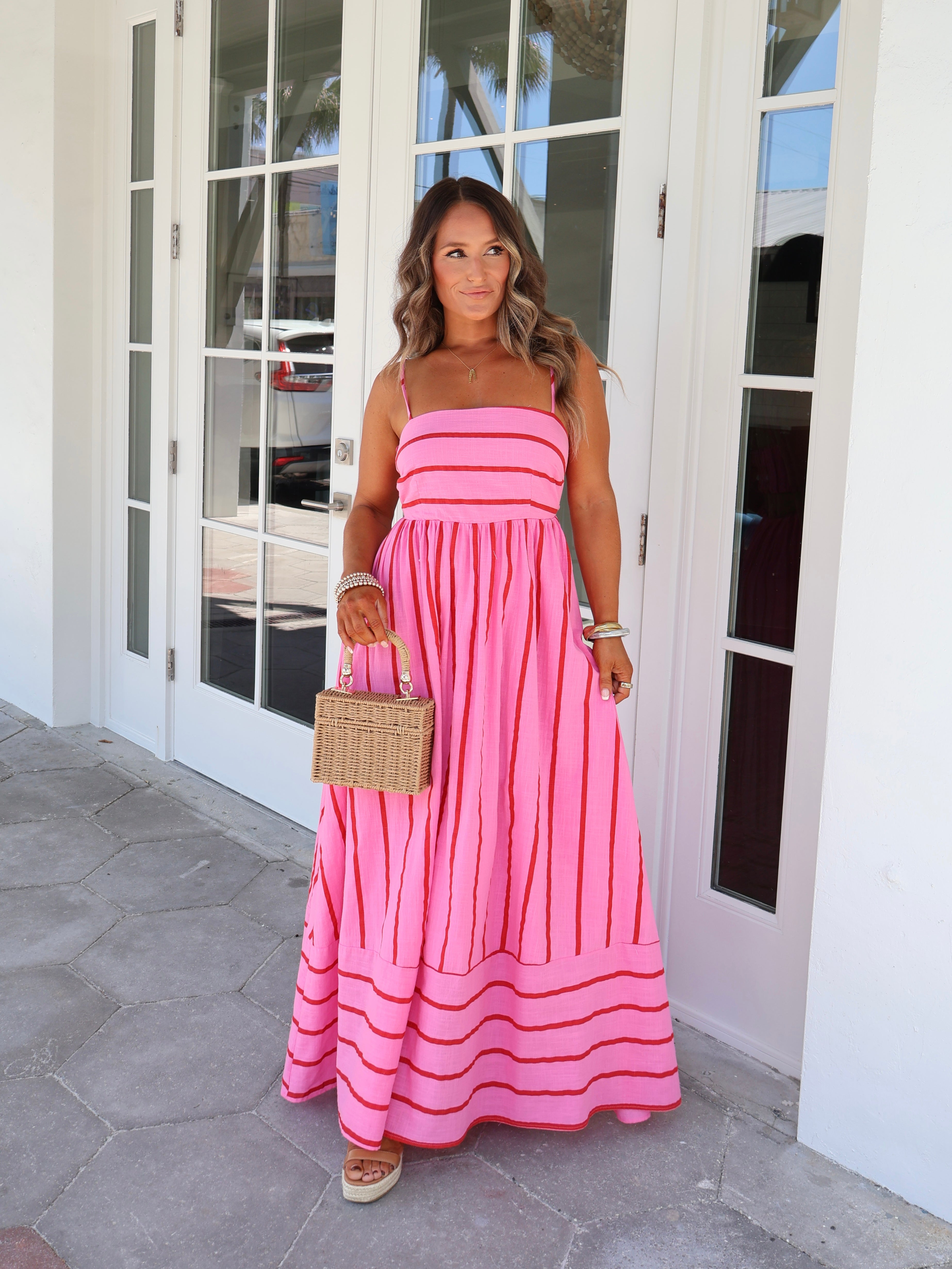 Cherry Blossom Striped Maxi Dress Pink Multi