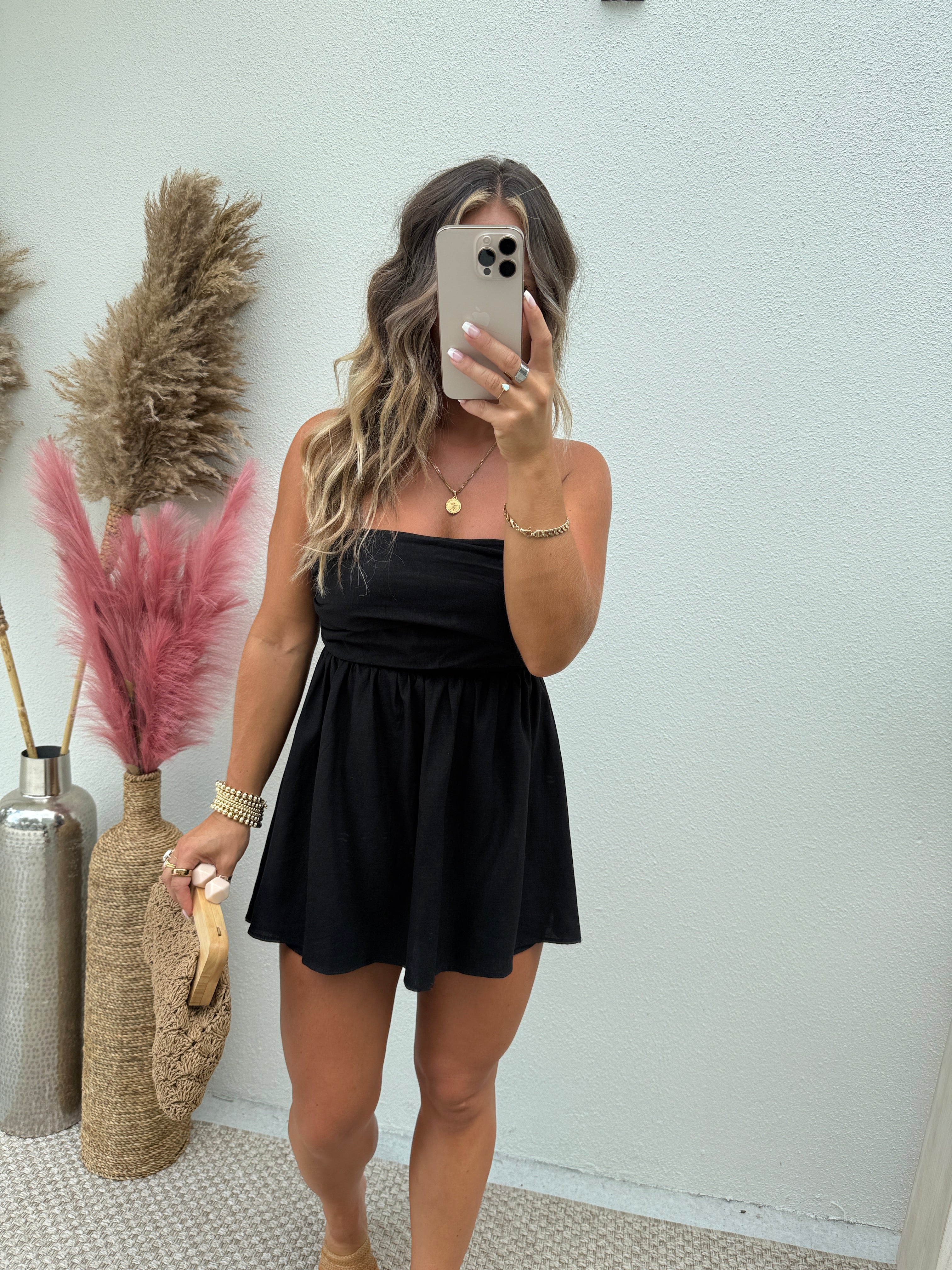 Canopy Tube Top Romper Dress Black