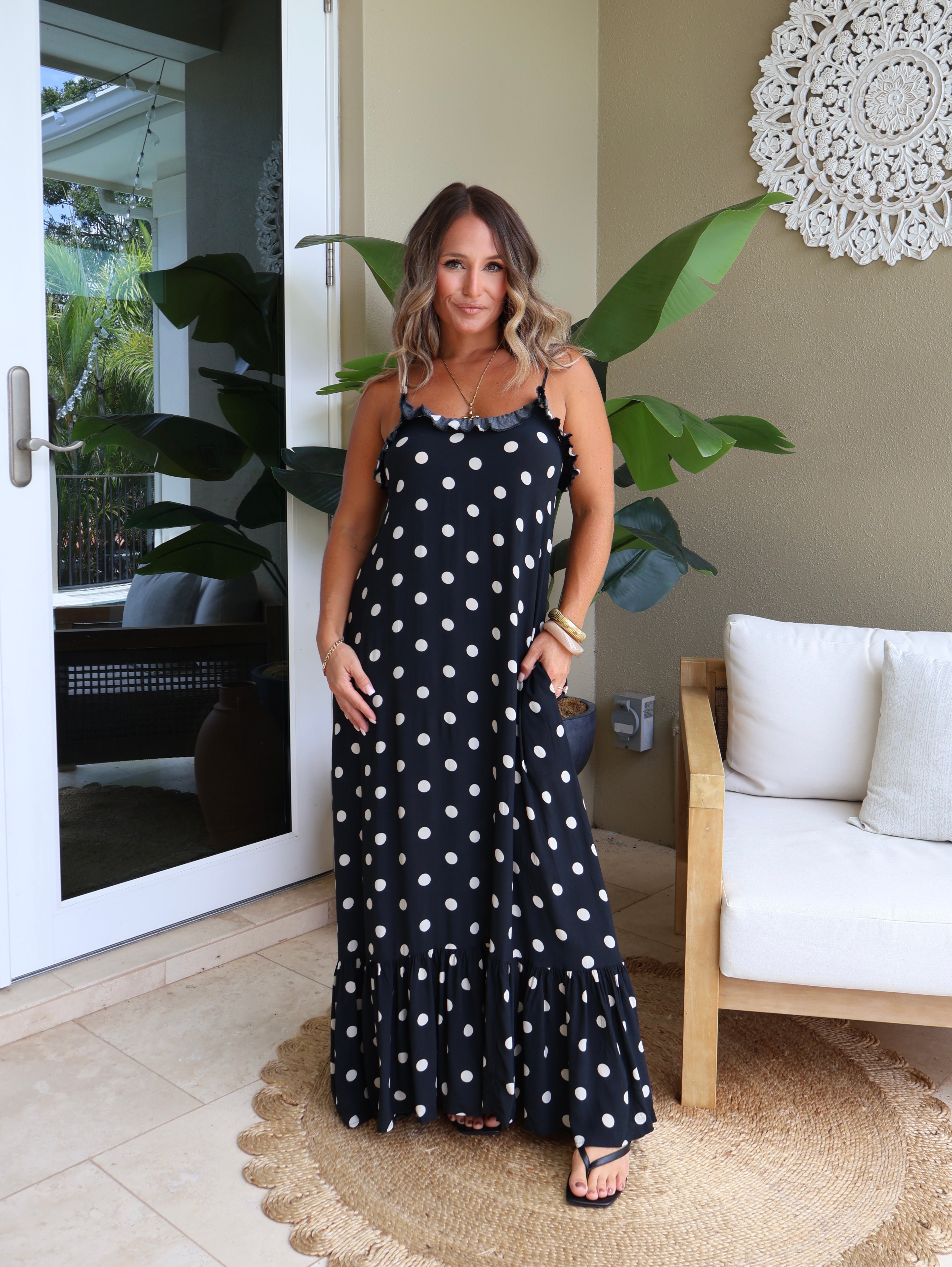 Jada Polka Dot Maxi Dress Black