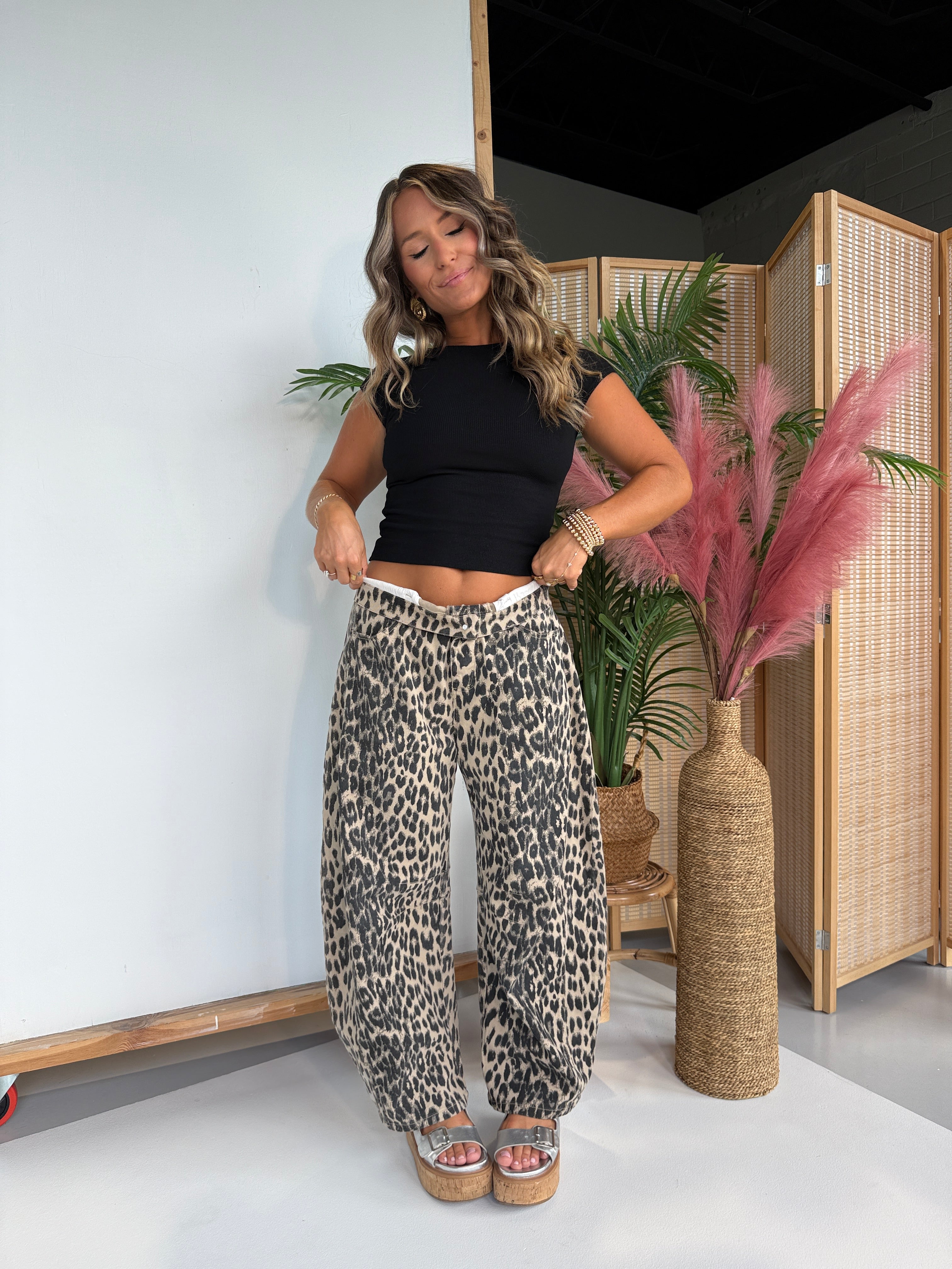 Gracie Barrel Denim Jeans Leopard