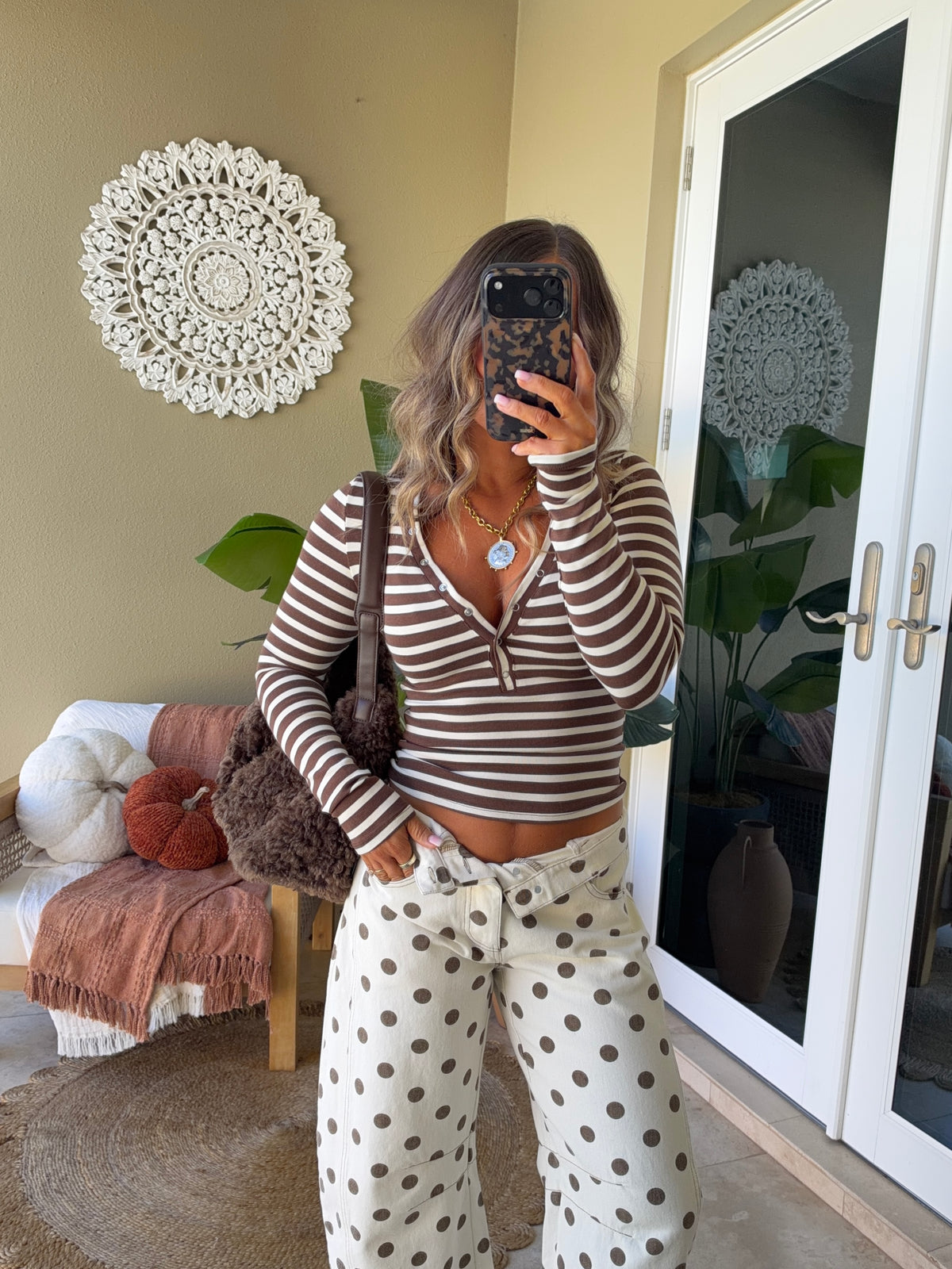 Briarwood Striped Henley Top Brown Multi