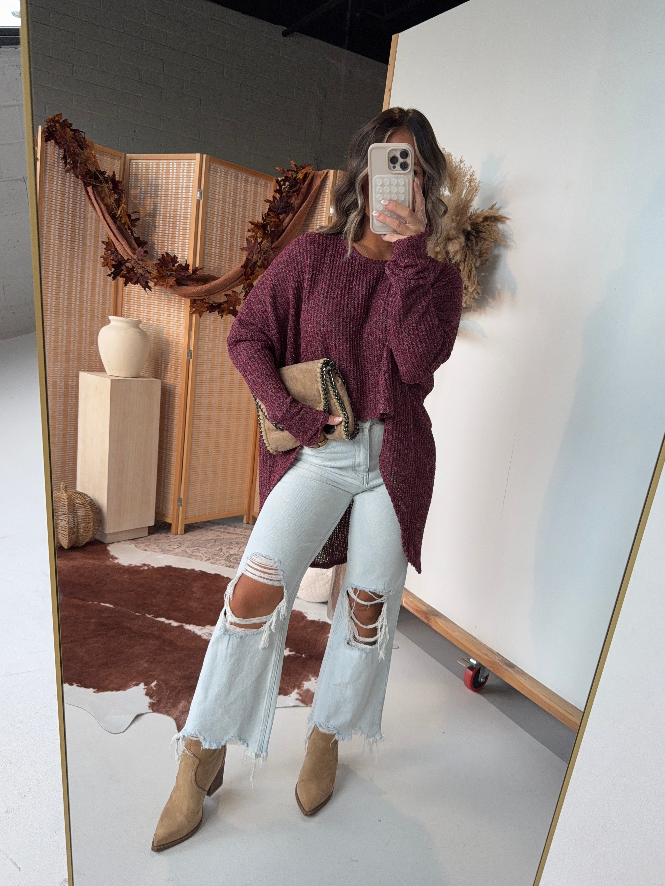 Maple Street Hi Lo Sweater Wine