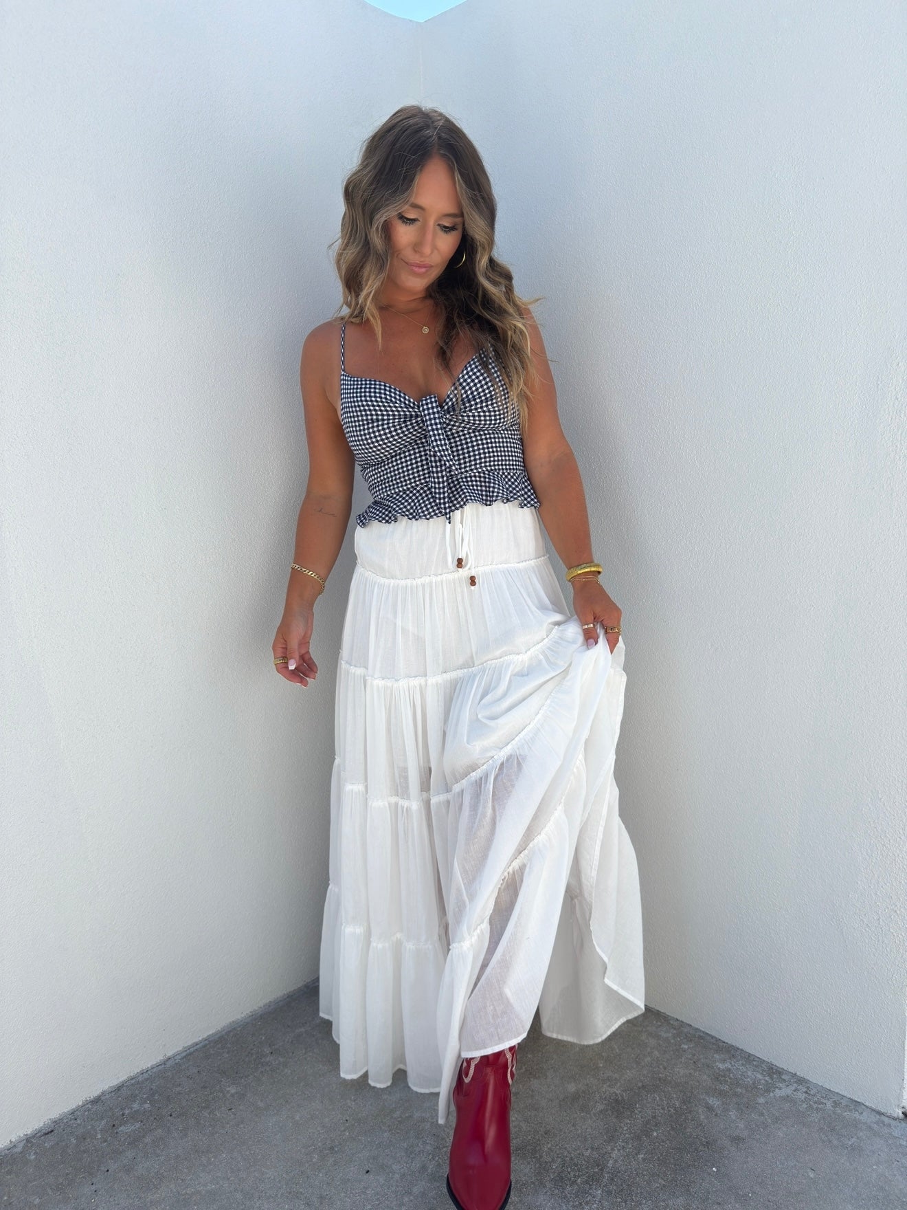 Land that I Love Tiered Maxi Skirt Off White