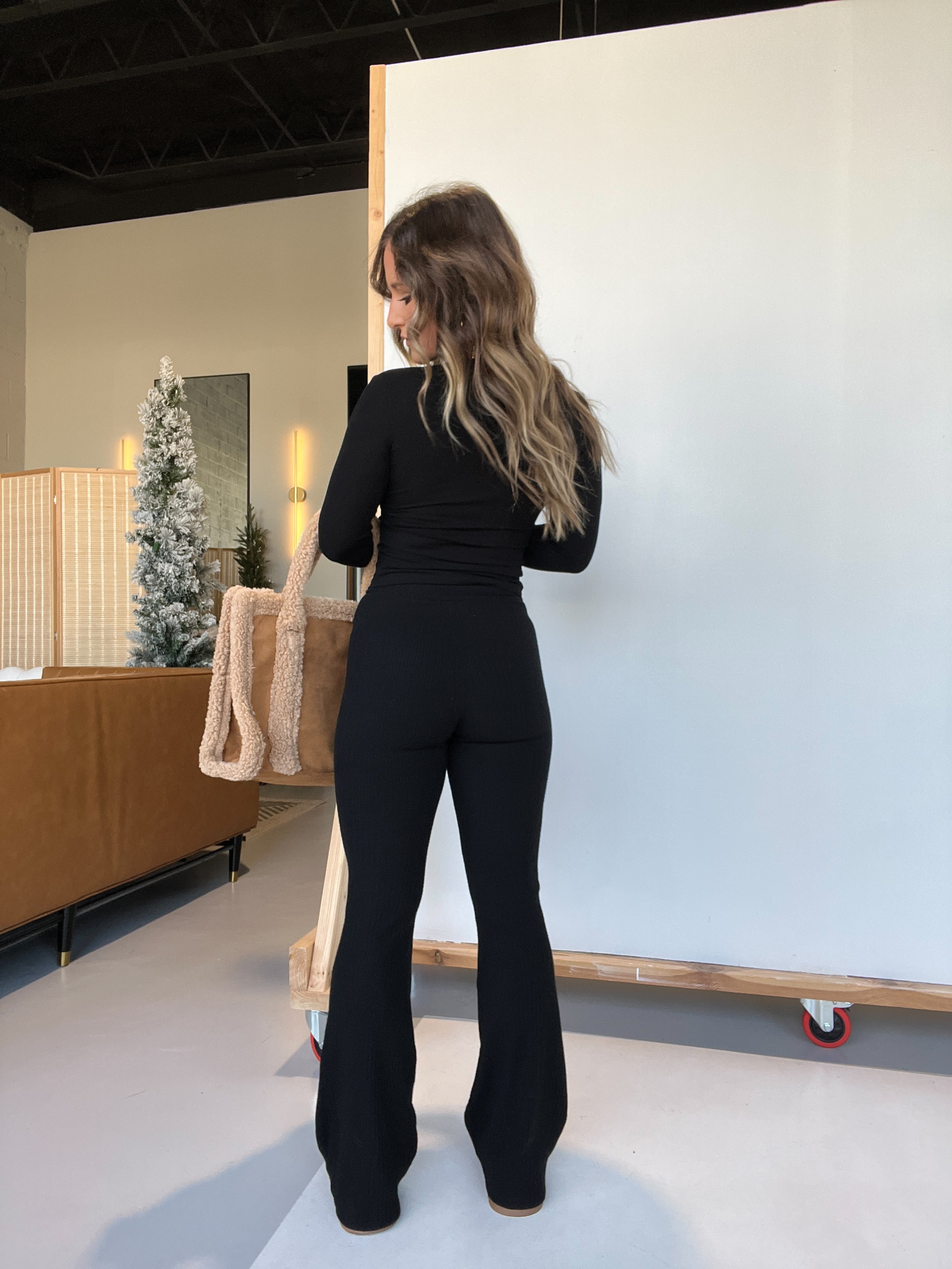 Beckett Crossover Sweater Knit Flares Black