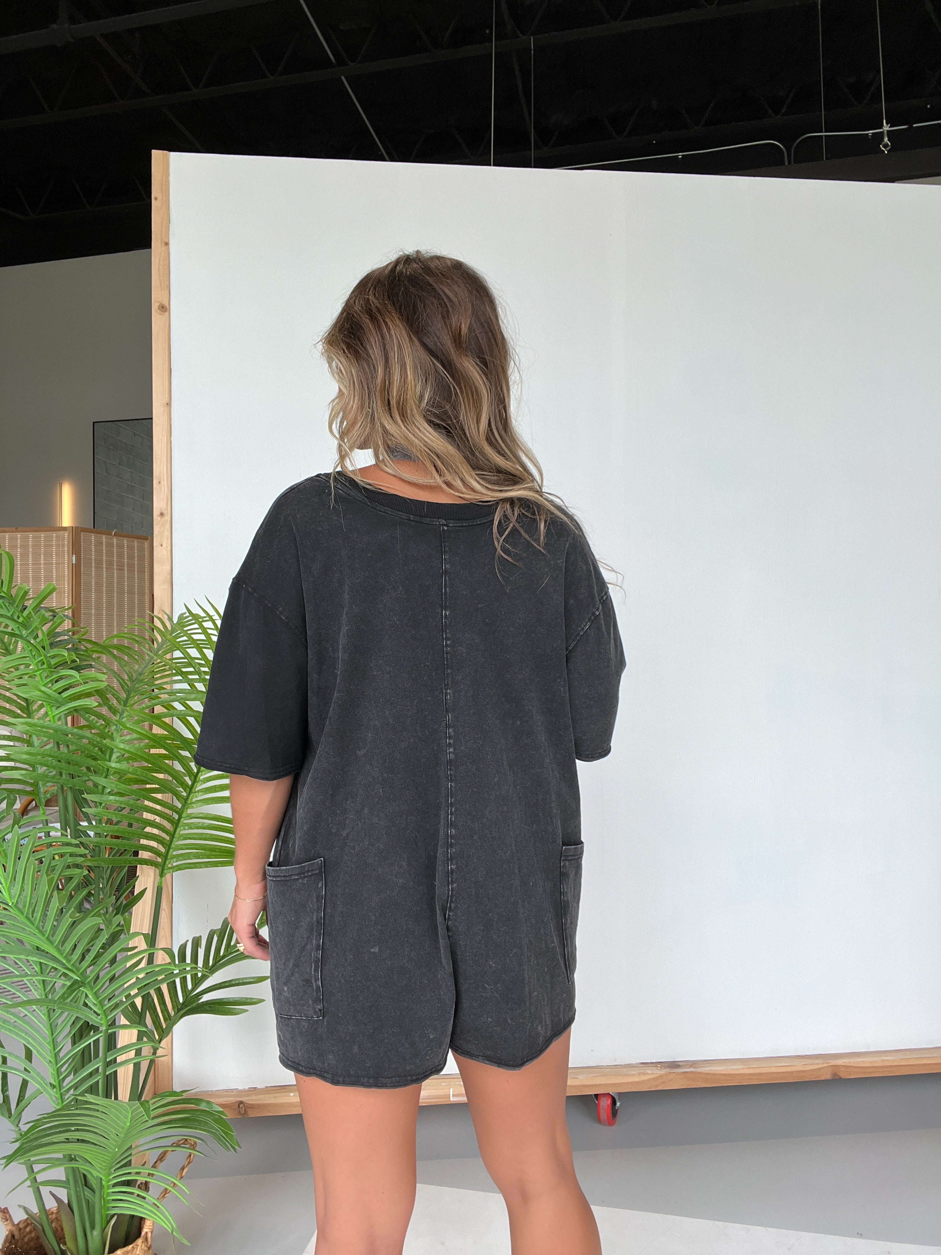 Reversible Kelcie Washed Tee Romper Black