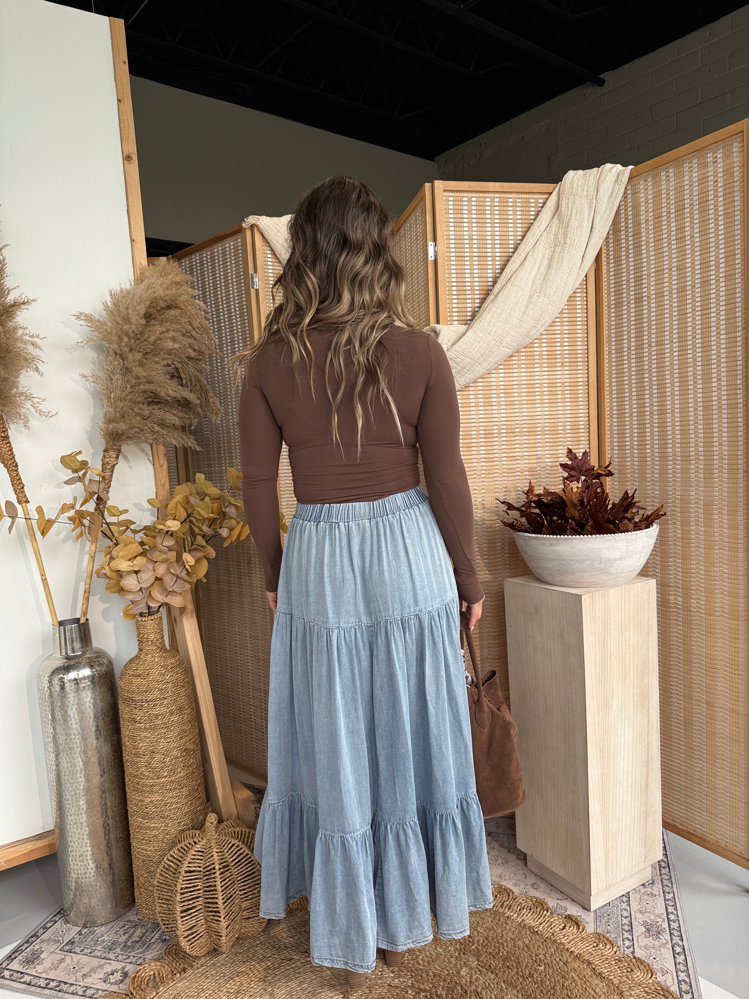 Foliage Tencel Maxi Skirt Denim