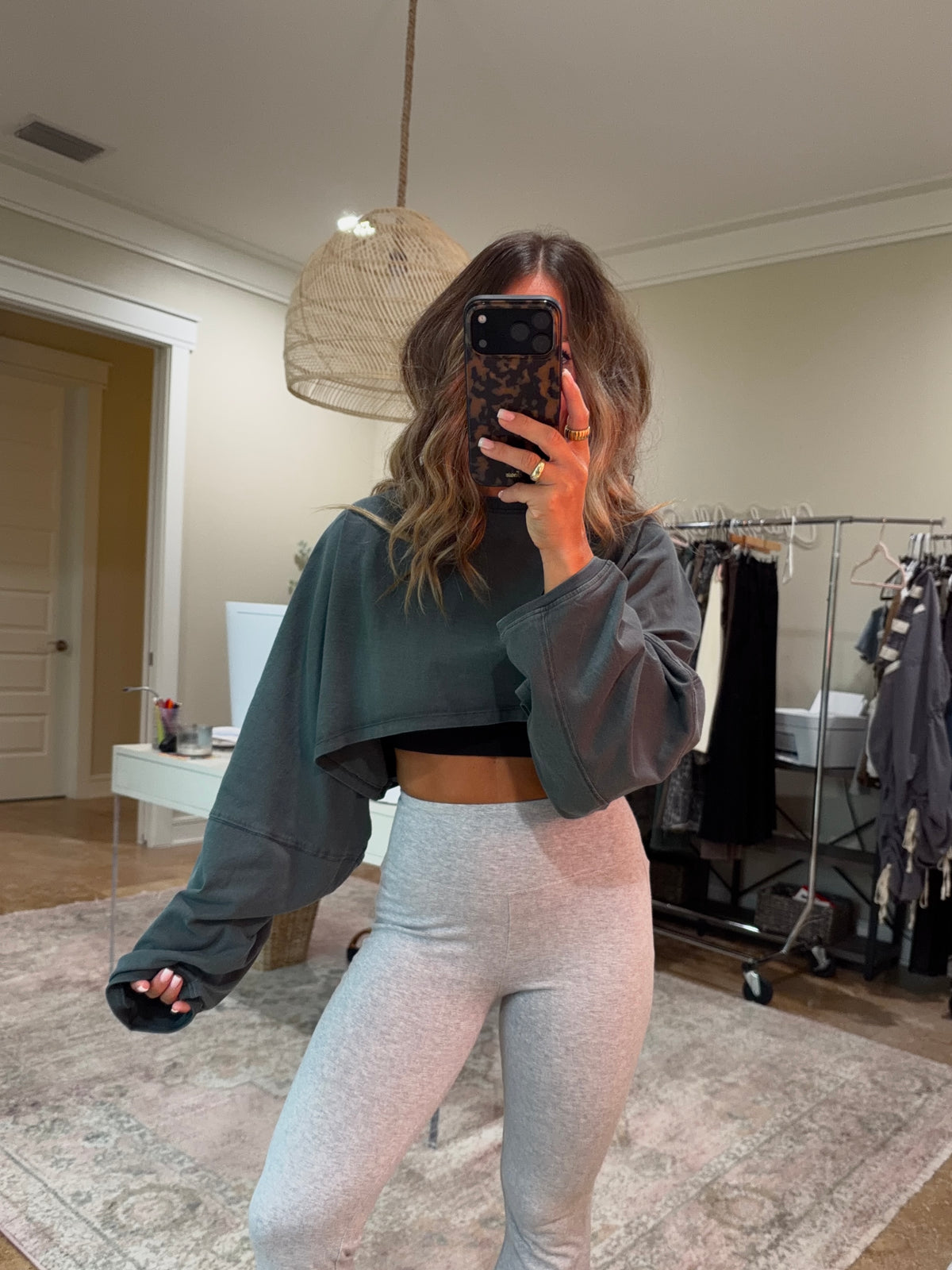 Riley Cropped Long Sleeve Charcoal Green