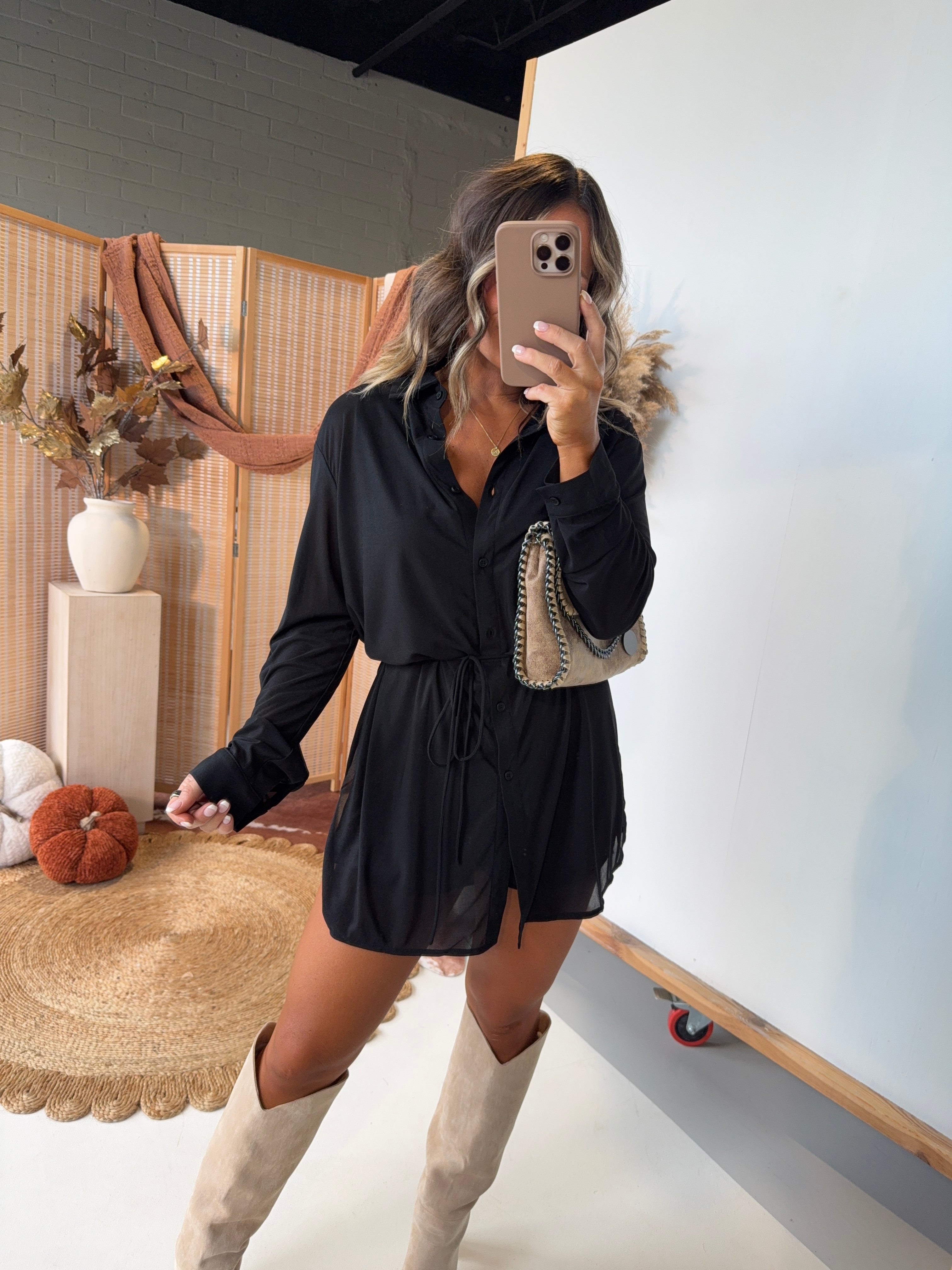Autumn Nights Romper Dress Black