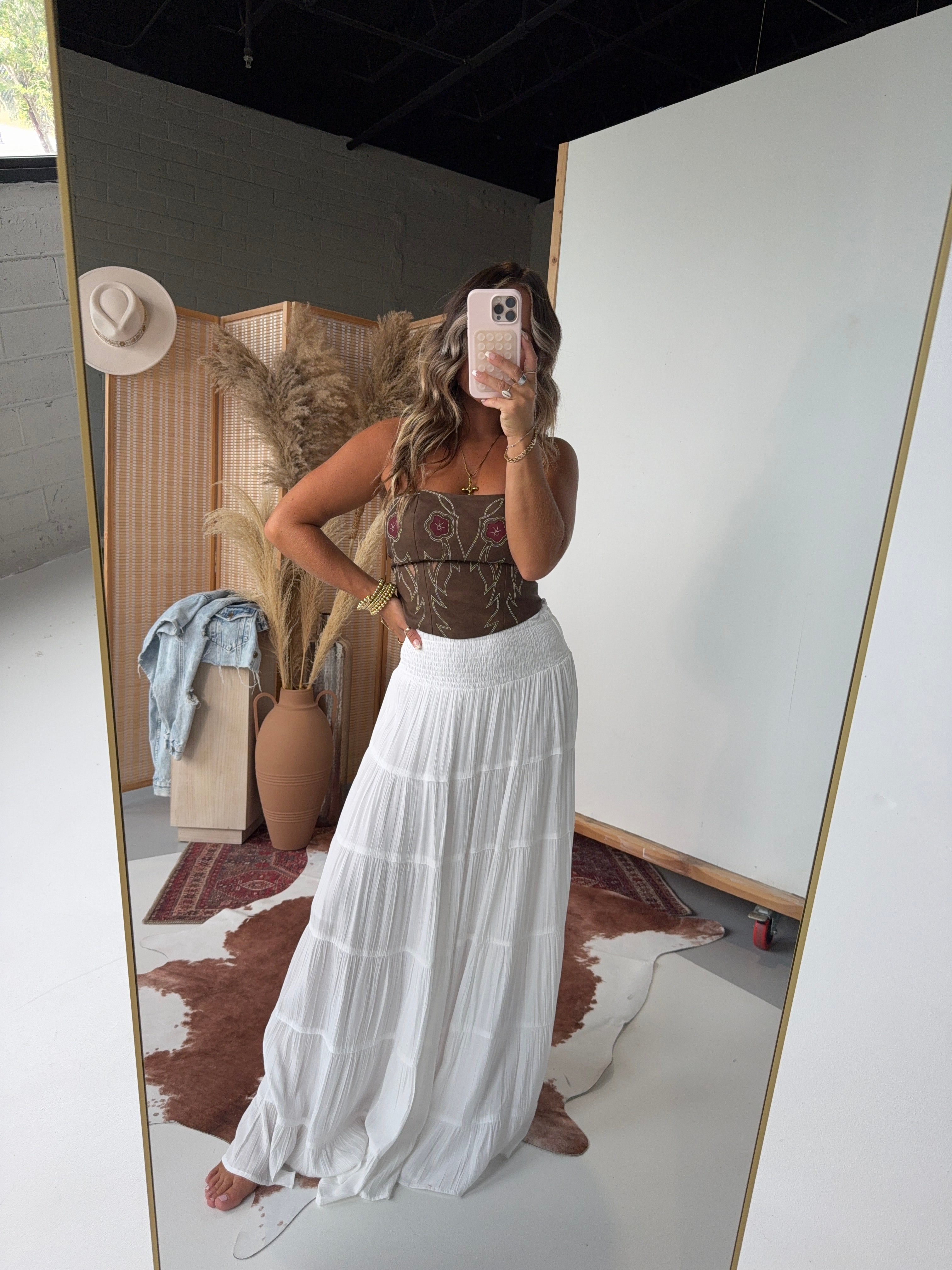 Hayloft Honey Tiered Maxi Skirt White