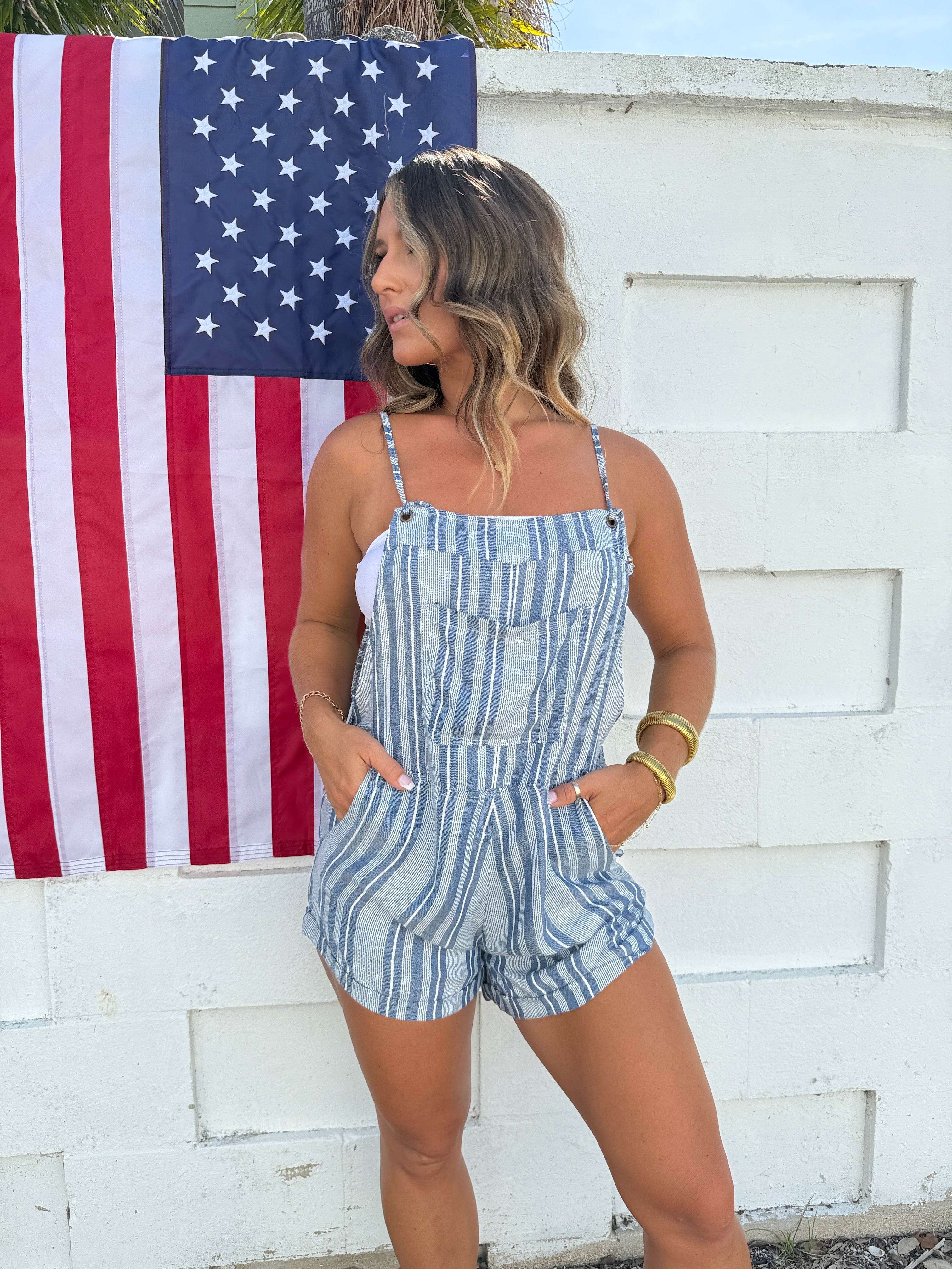 Jack & Jill Striped Overall Romper Blue