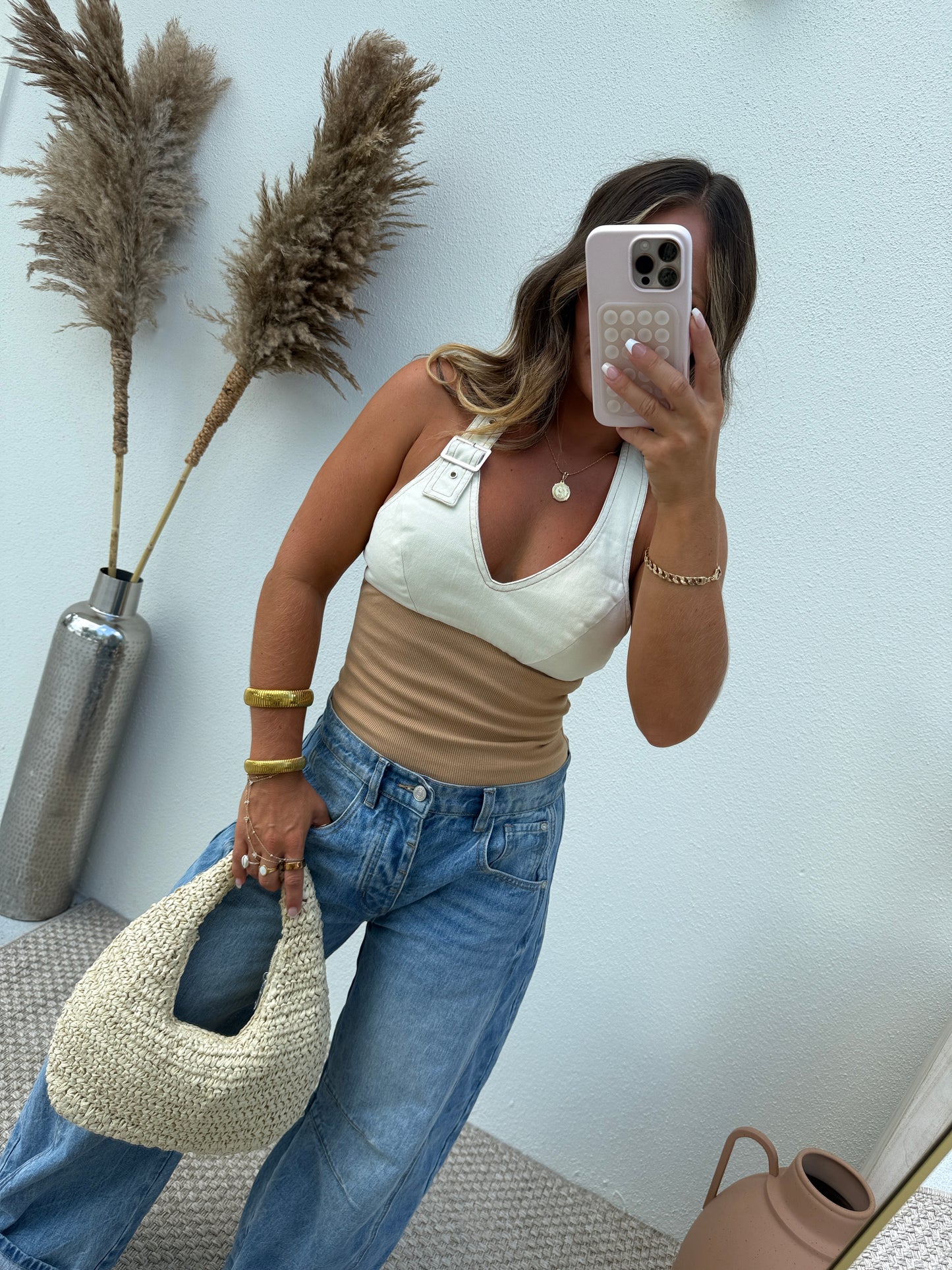 Good Day Buckle Halter Top Tan