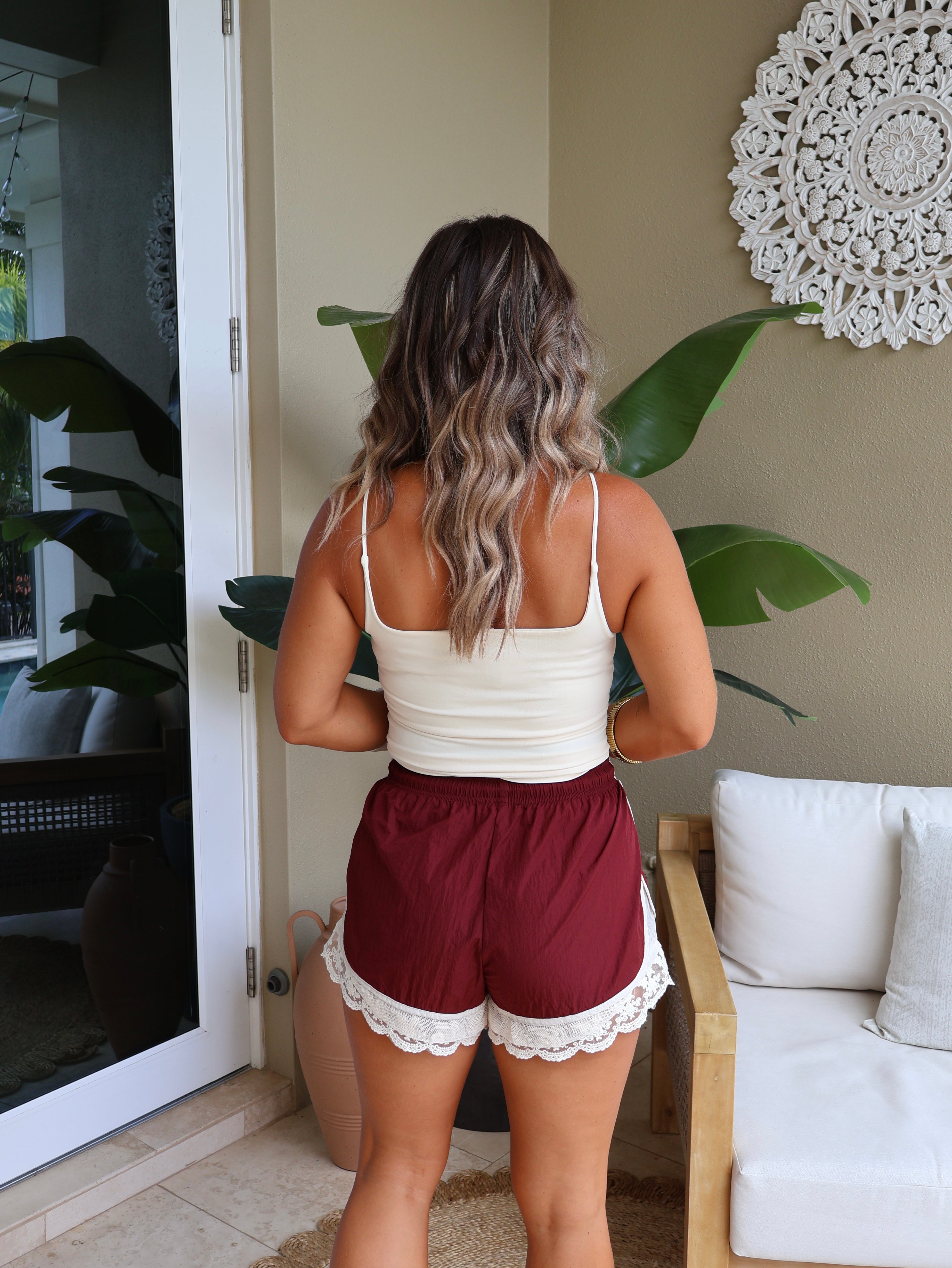 All Access Lace Athletic Shorts Burgundy