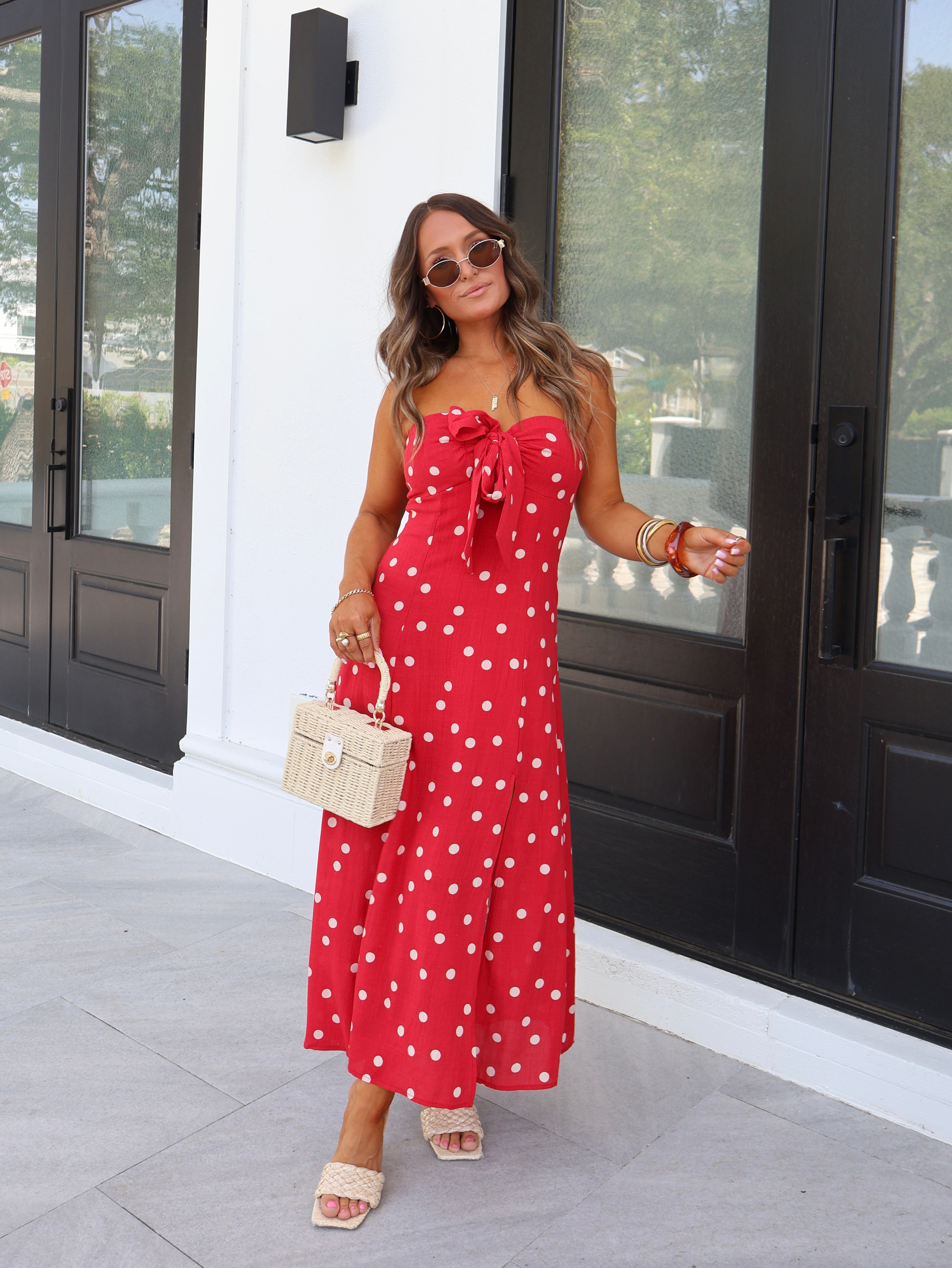Cherry Sugar Midi Dress Red/Cream