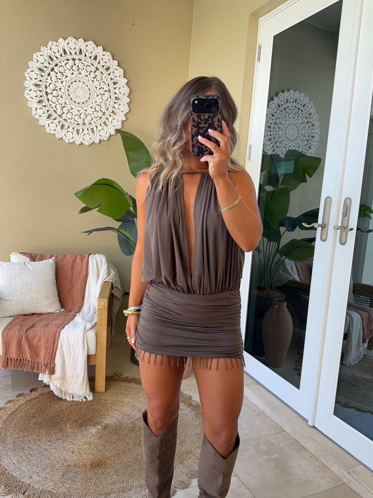 Bronze Glow Mini Dress Brown
