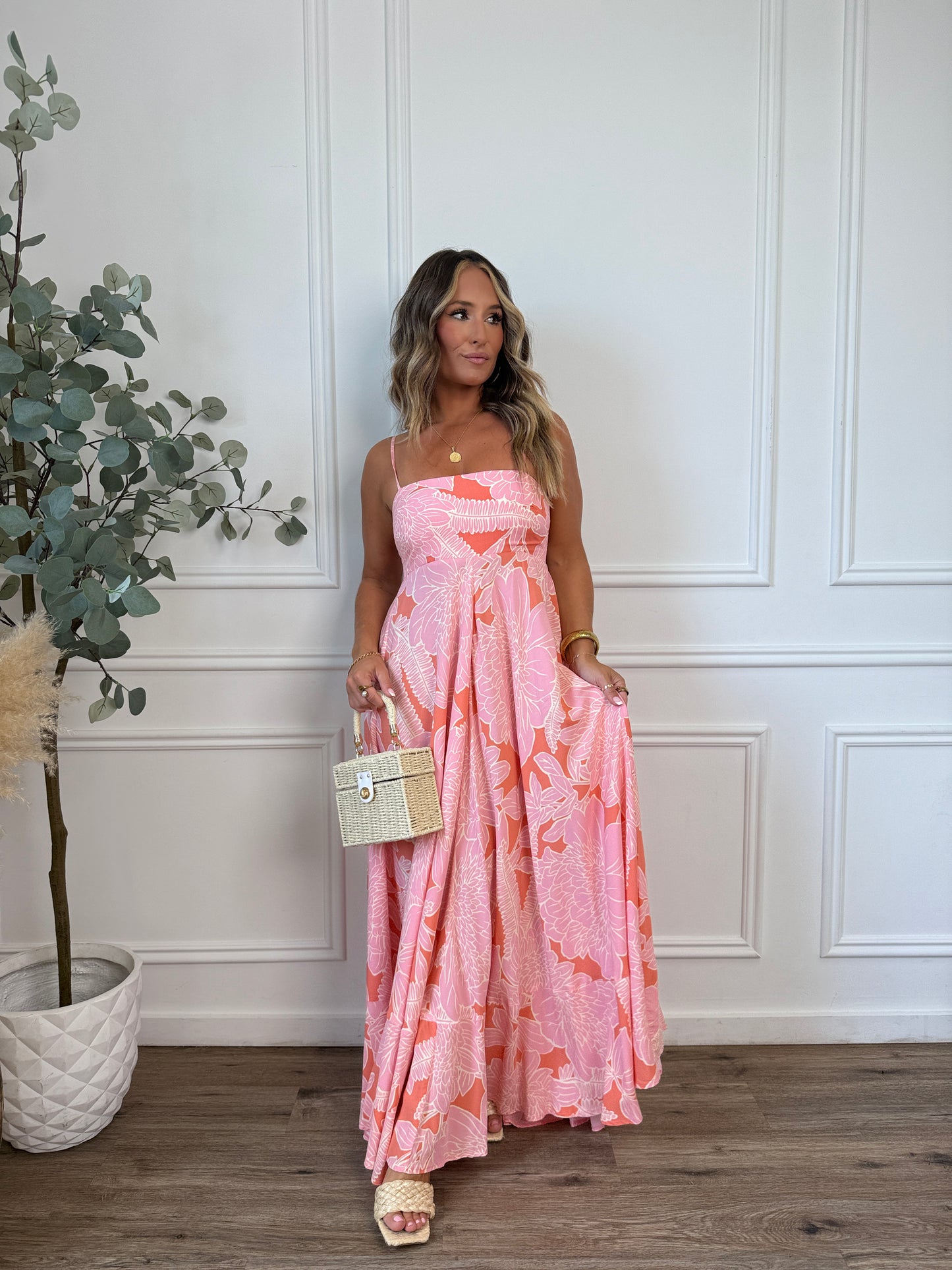 Warm Winds Floral Maxi Dress Orange Pink
