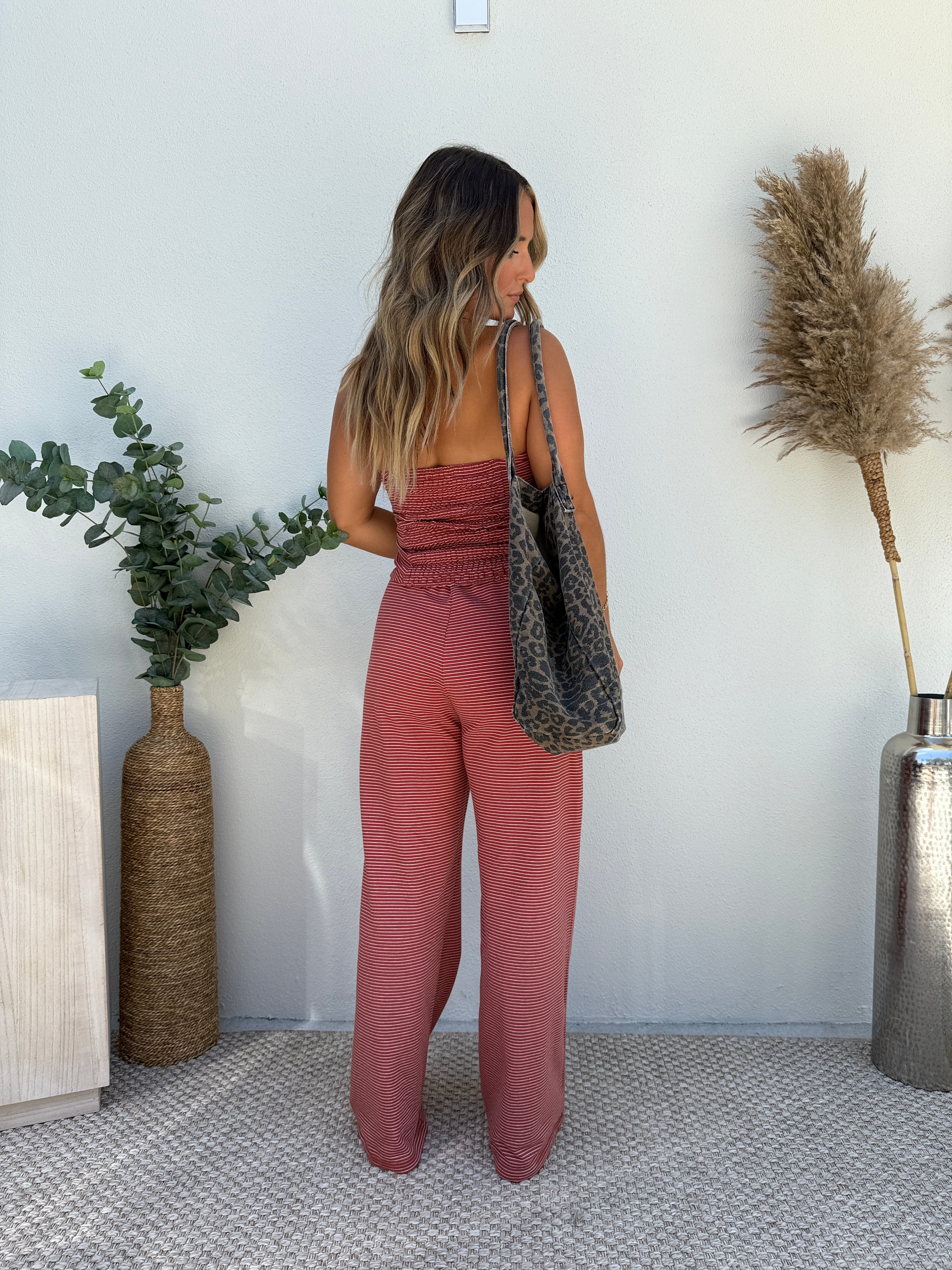 Lounge Luxe Pants Set Striped Rust
