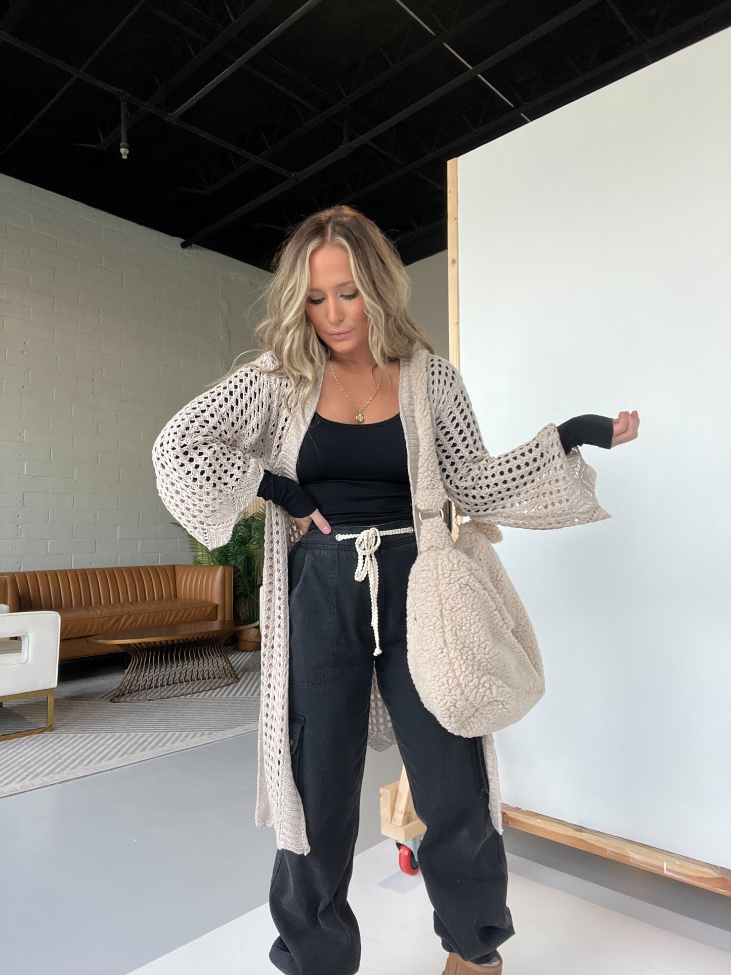 Pippa Crochet Cardigan Almond
