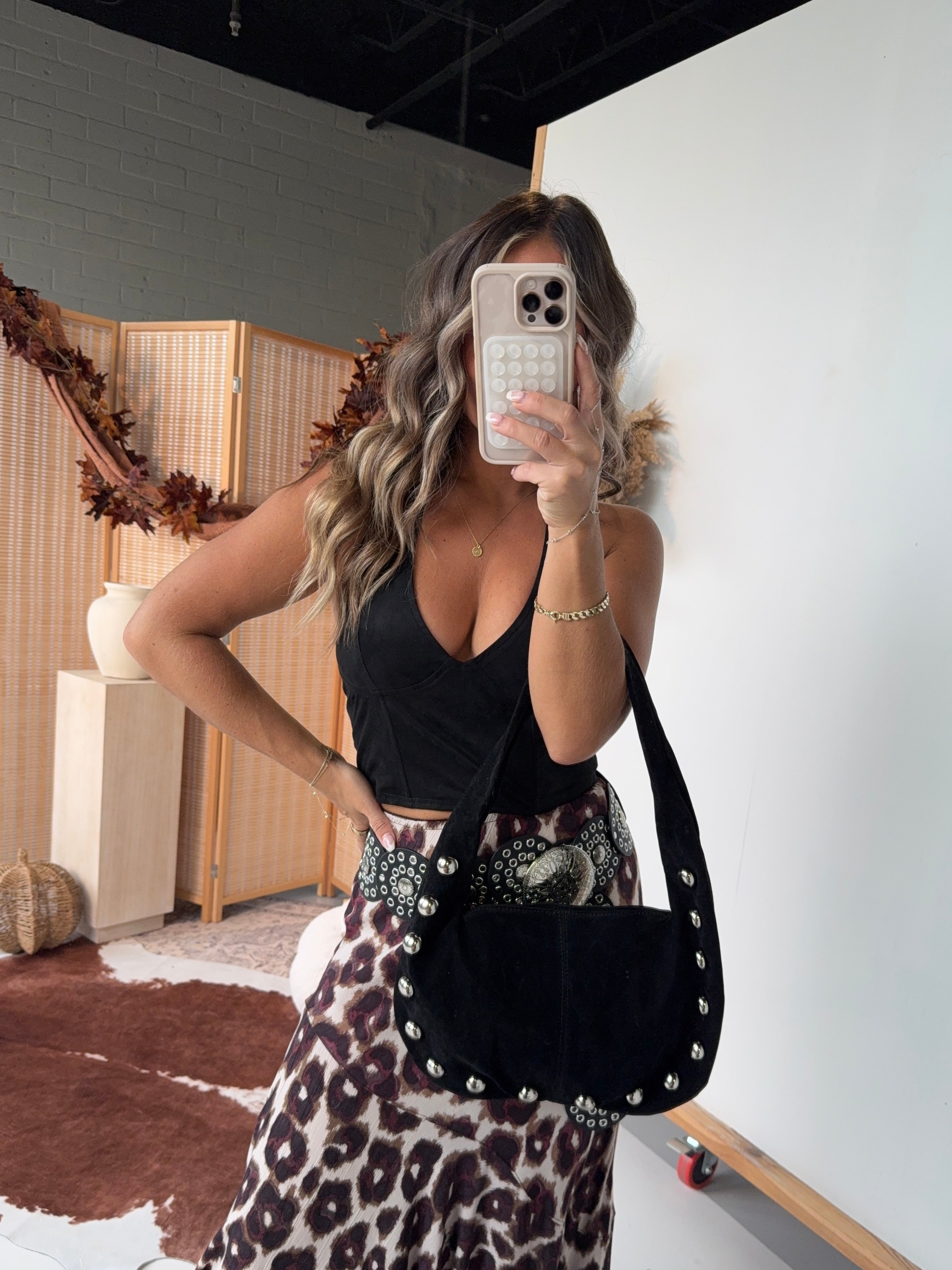 Shadow Season Studded Shoulder Bag Black