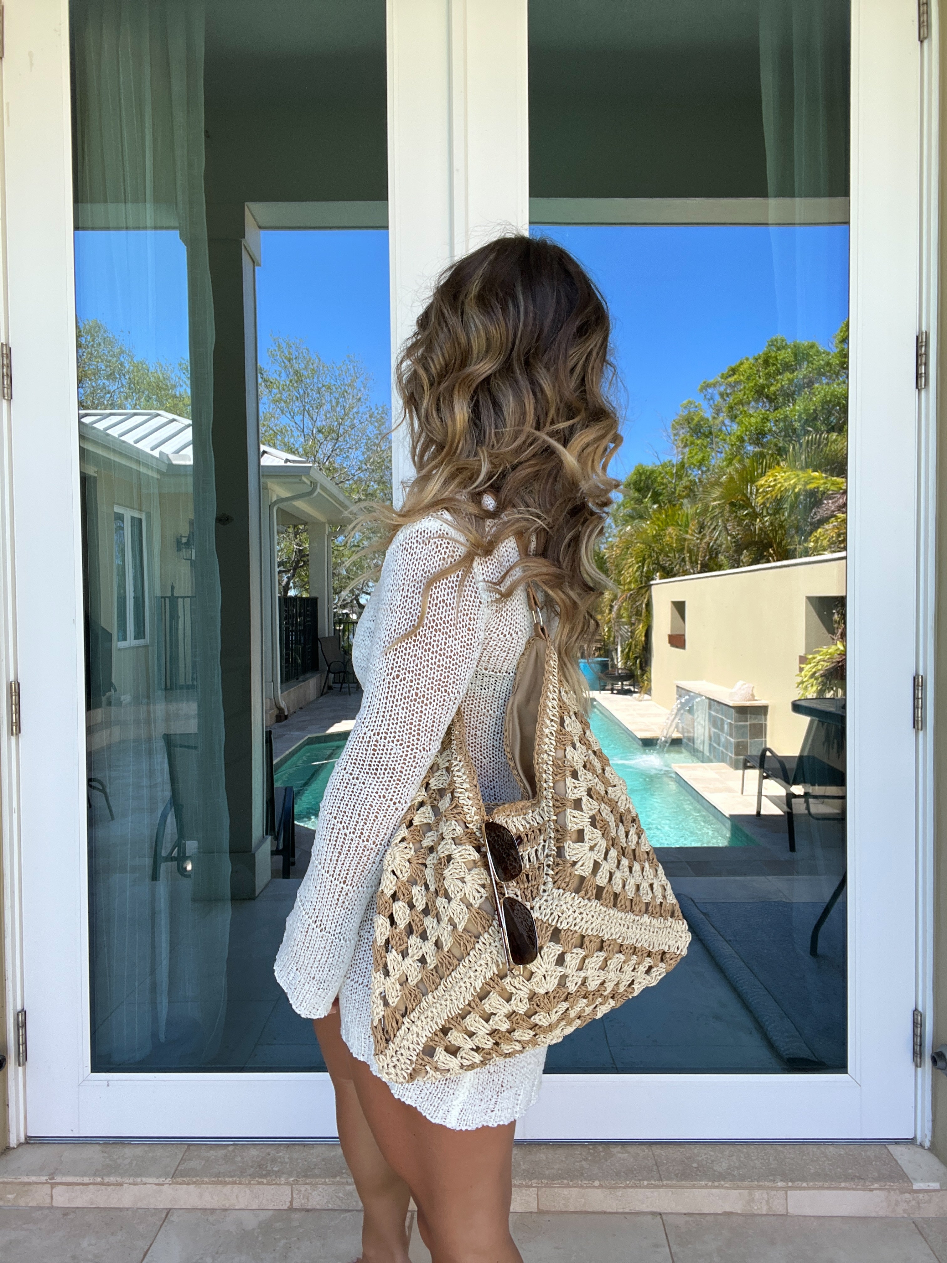 Bali Woven Patterned Tote Natural