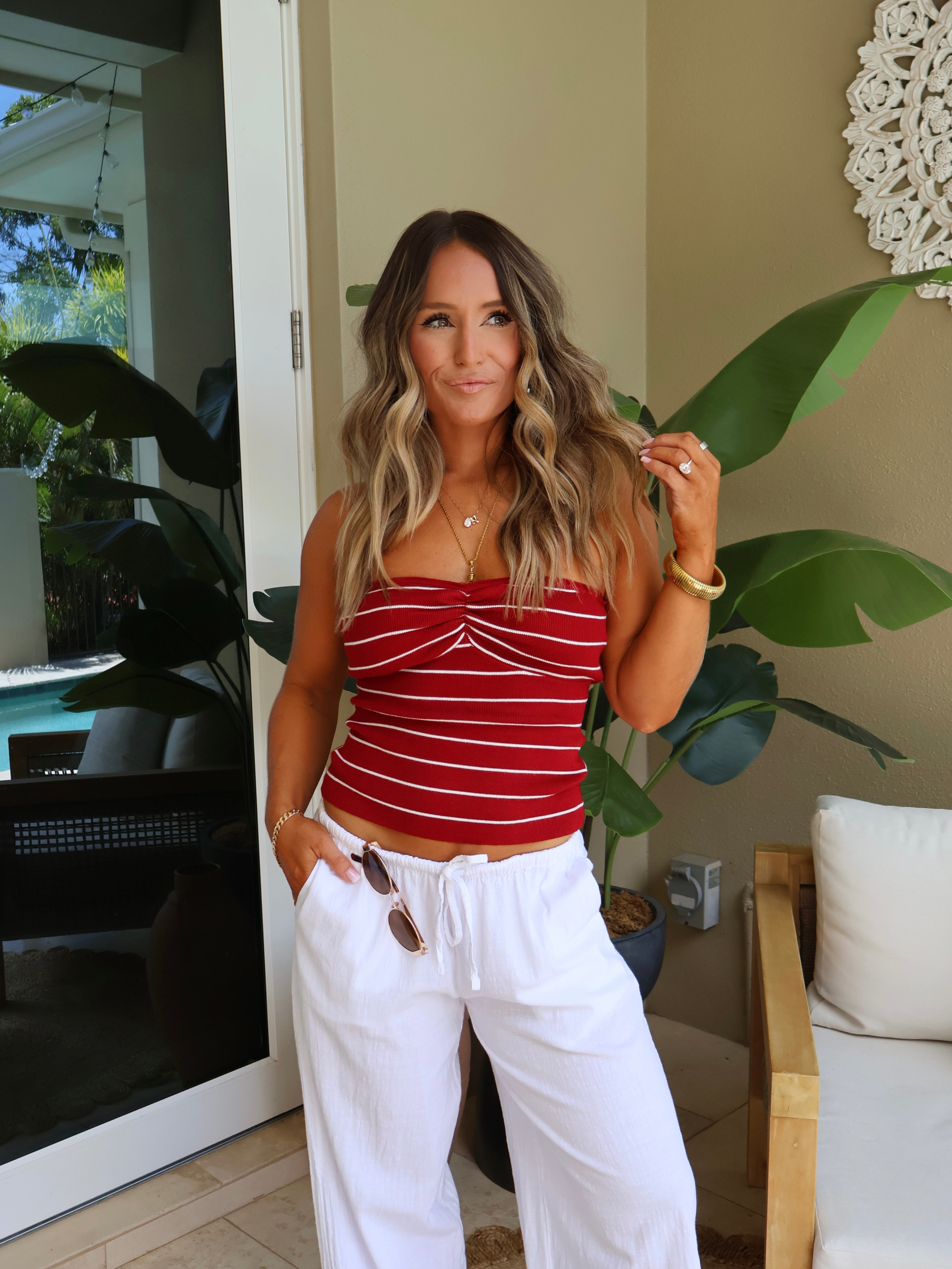 Fireworks Striped Tube Top Red/White