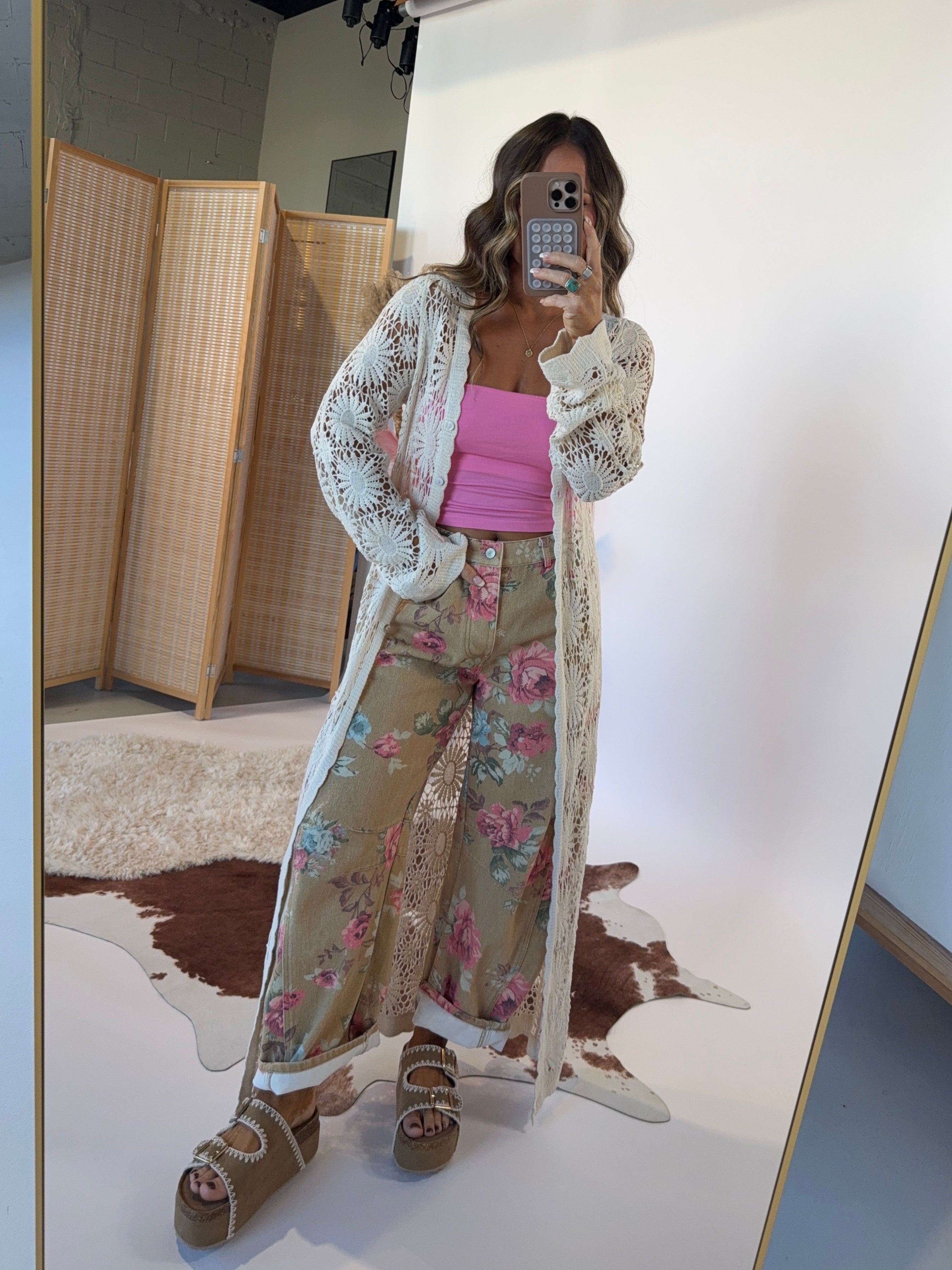 Remi Floral Crochet Cardigan Natural