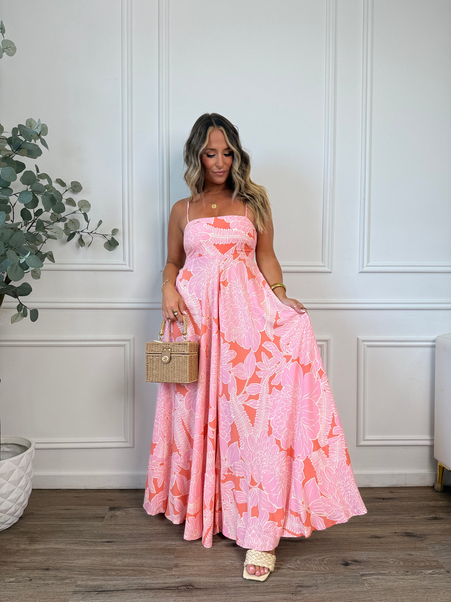 Warm Winds Floral Maxi Dress Orange Pink