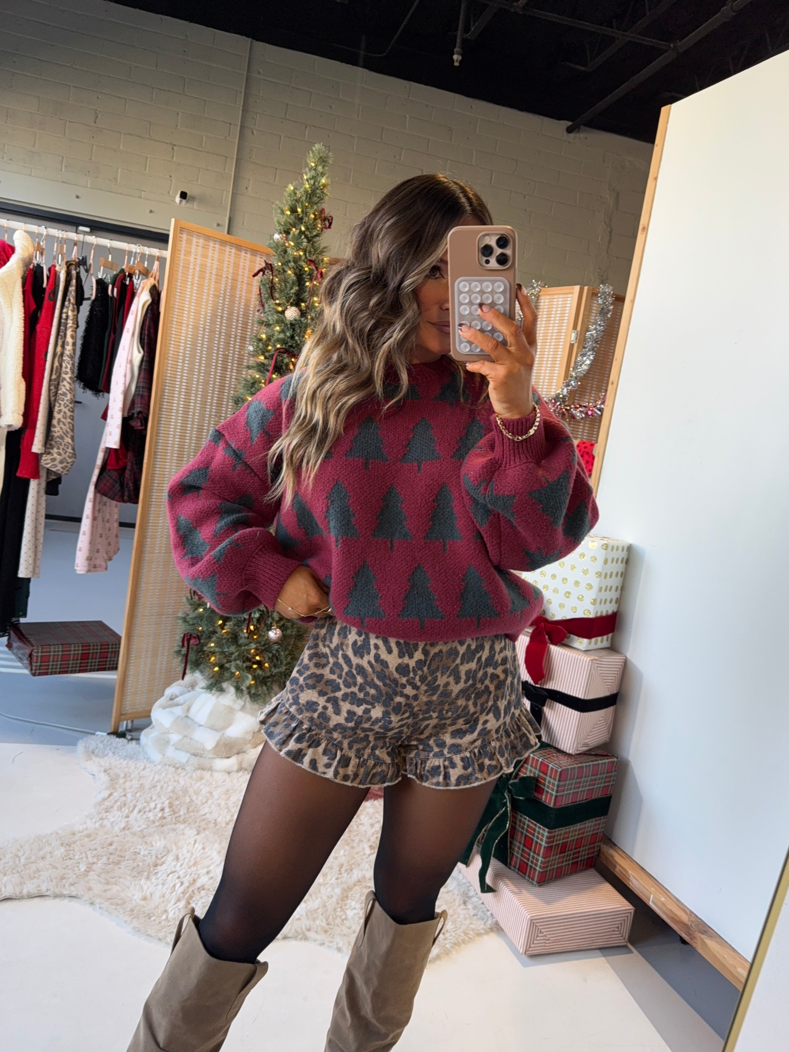 Winter Pine Knit Sweater Burgundy