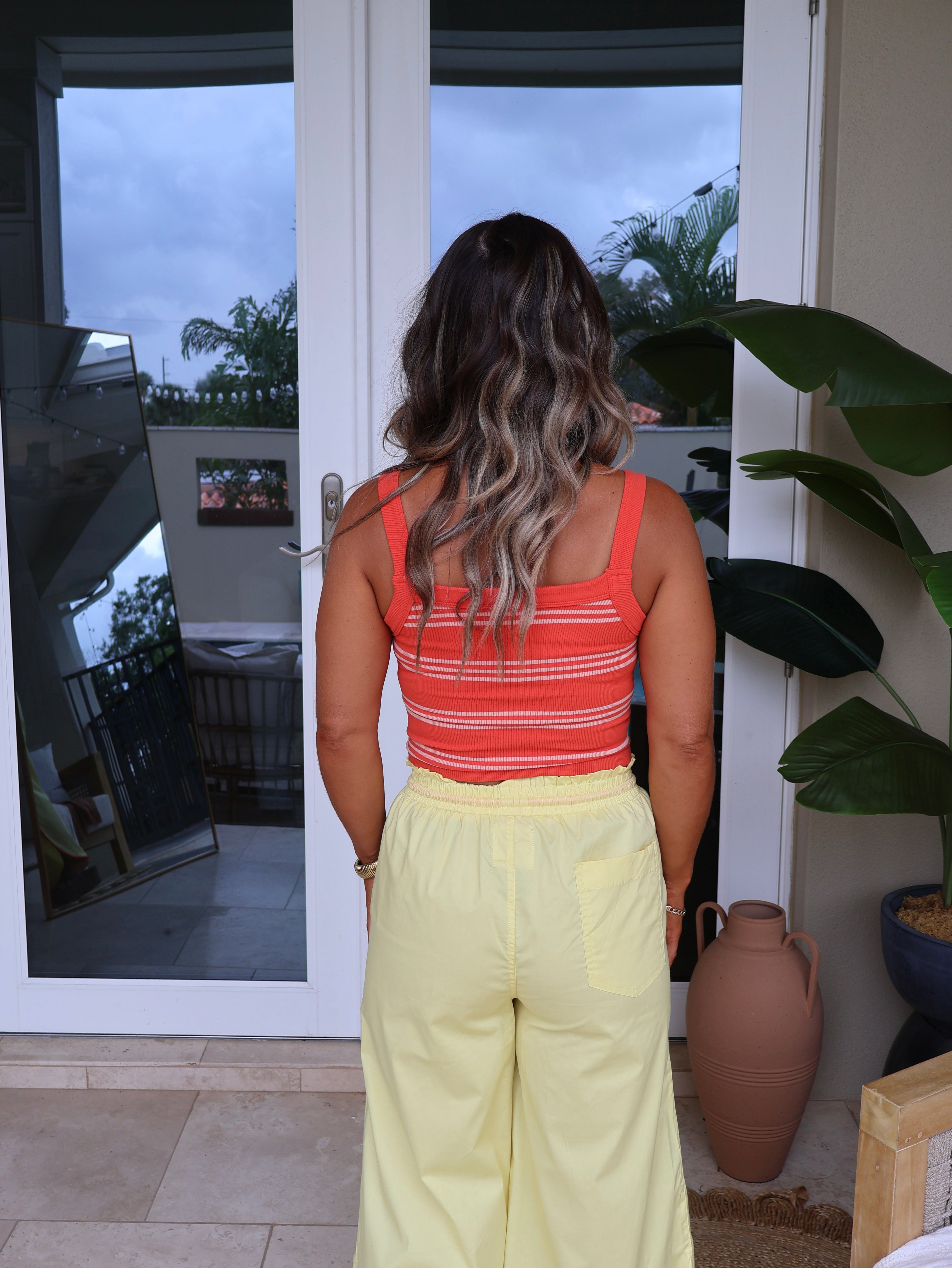 Leah Striped Tank Coral/Ivory