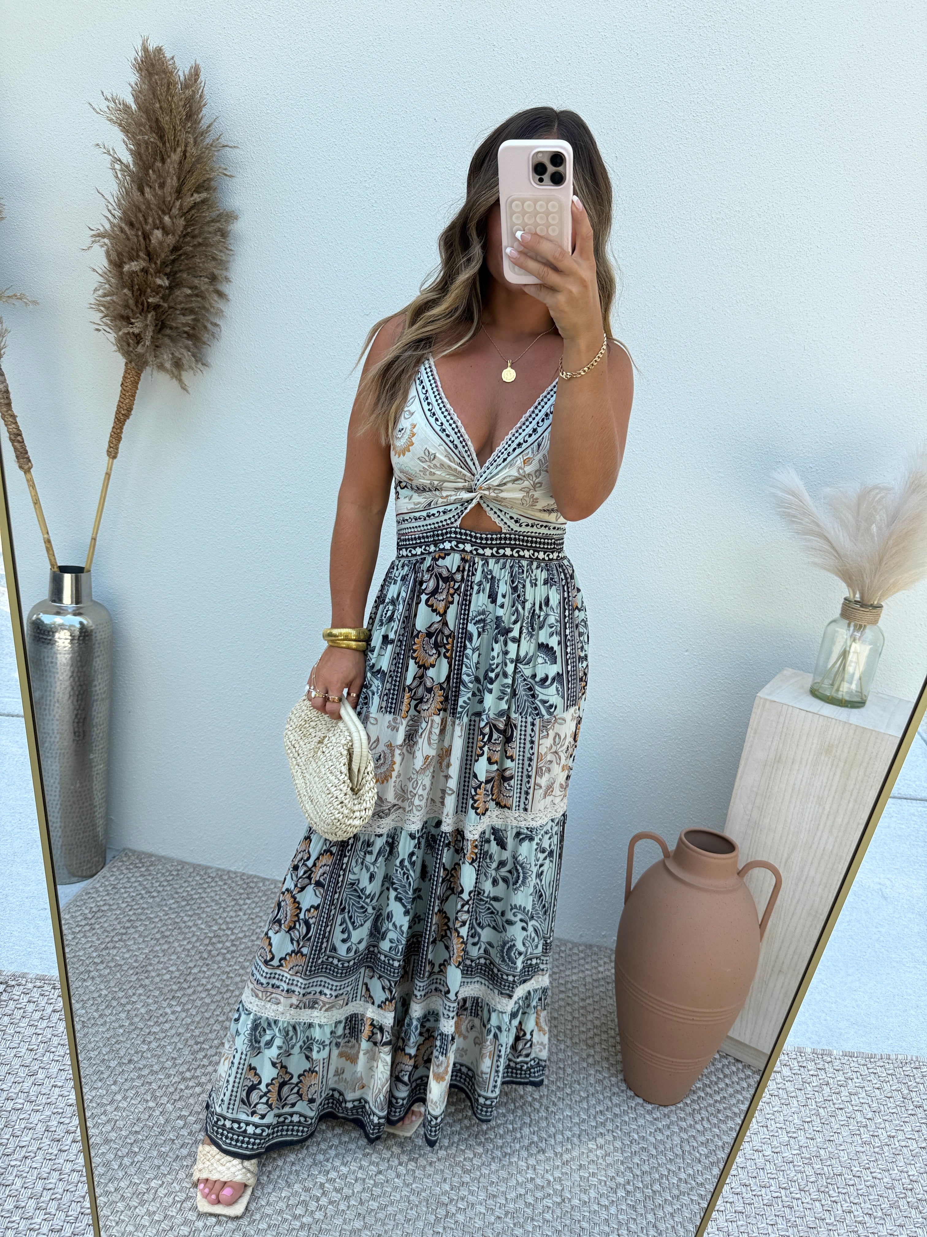 Moonlight Breeze Twist Front Maxi Dress Mint