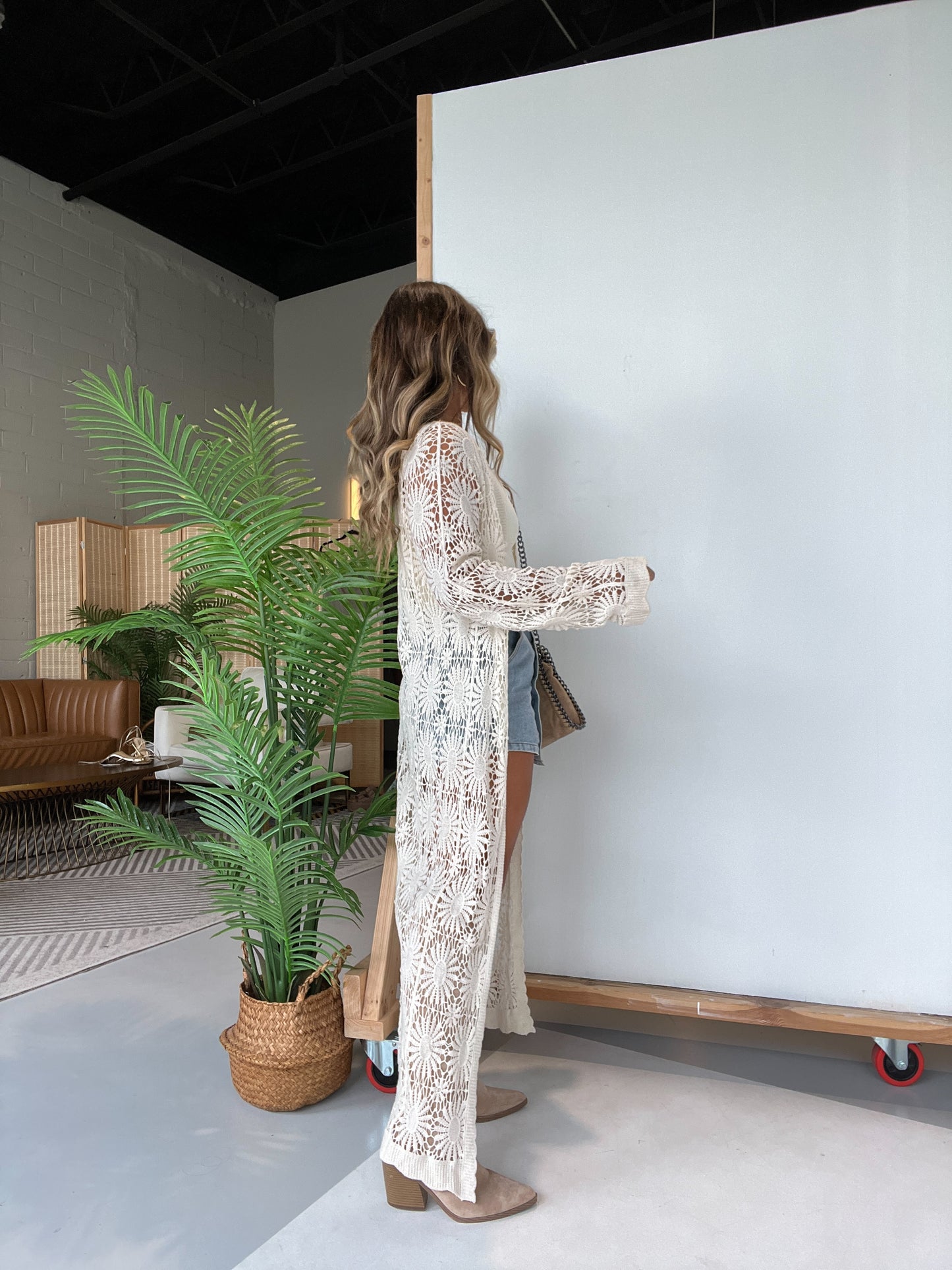 Remi Floral Crochet Cardigan Natural