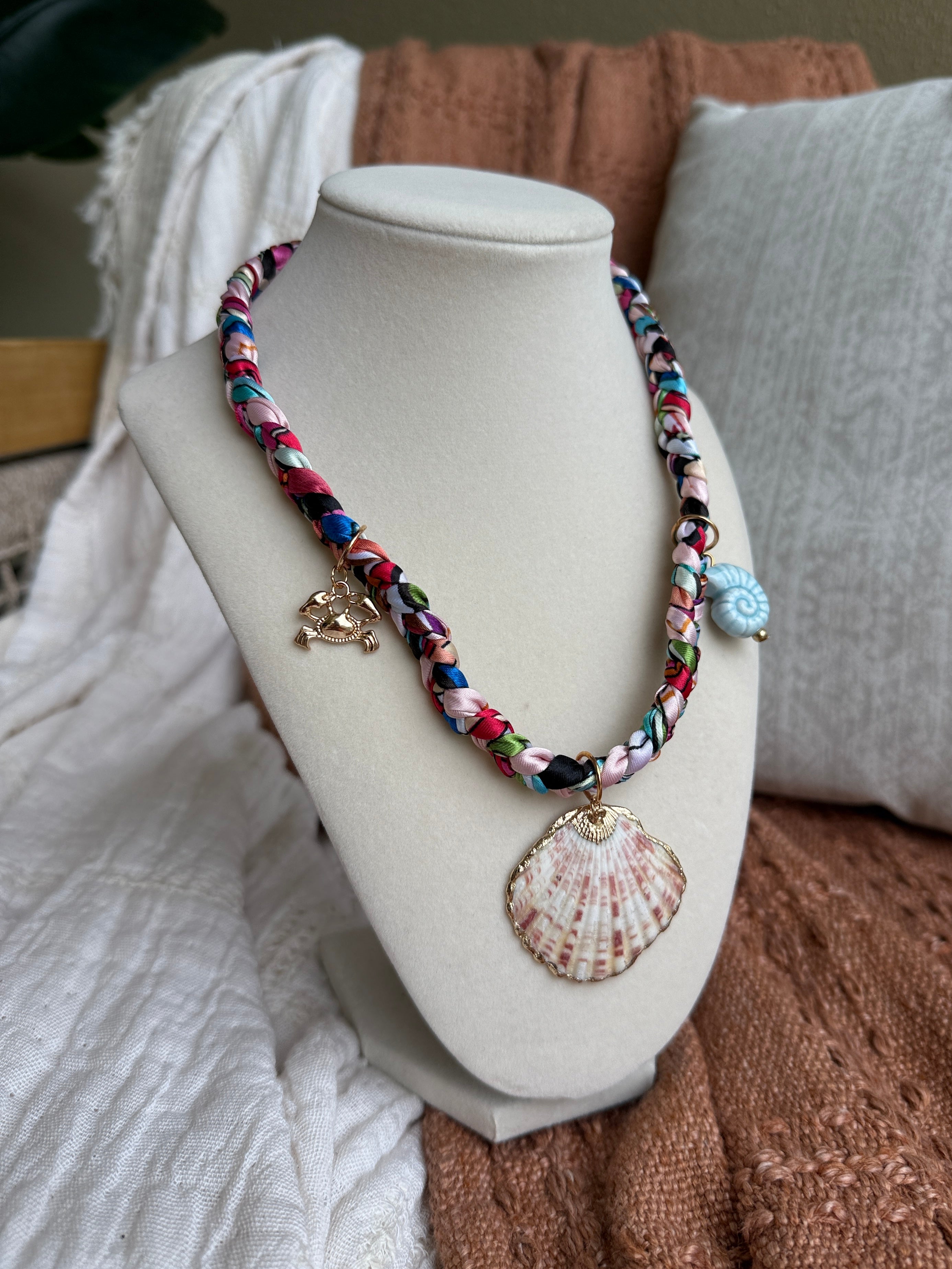 Clara Scarf Shell Necklace Pink Multi