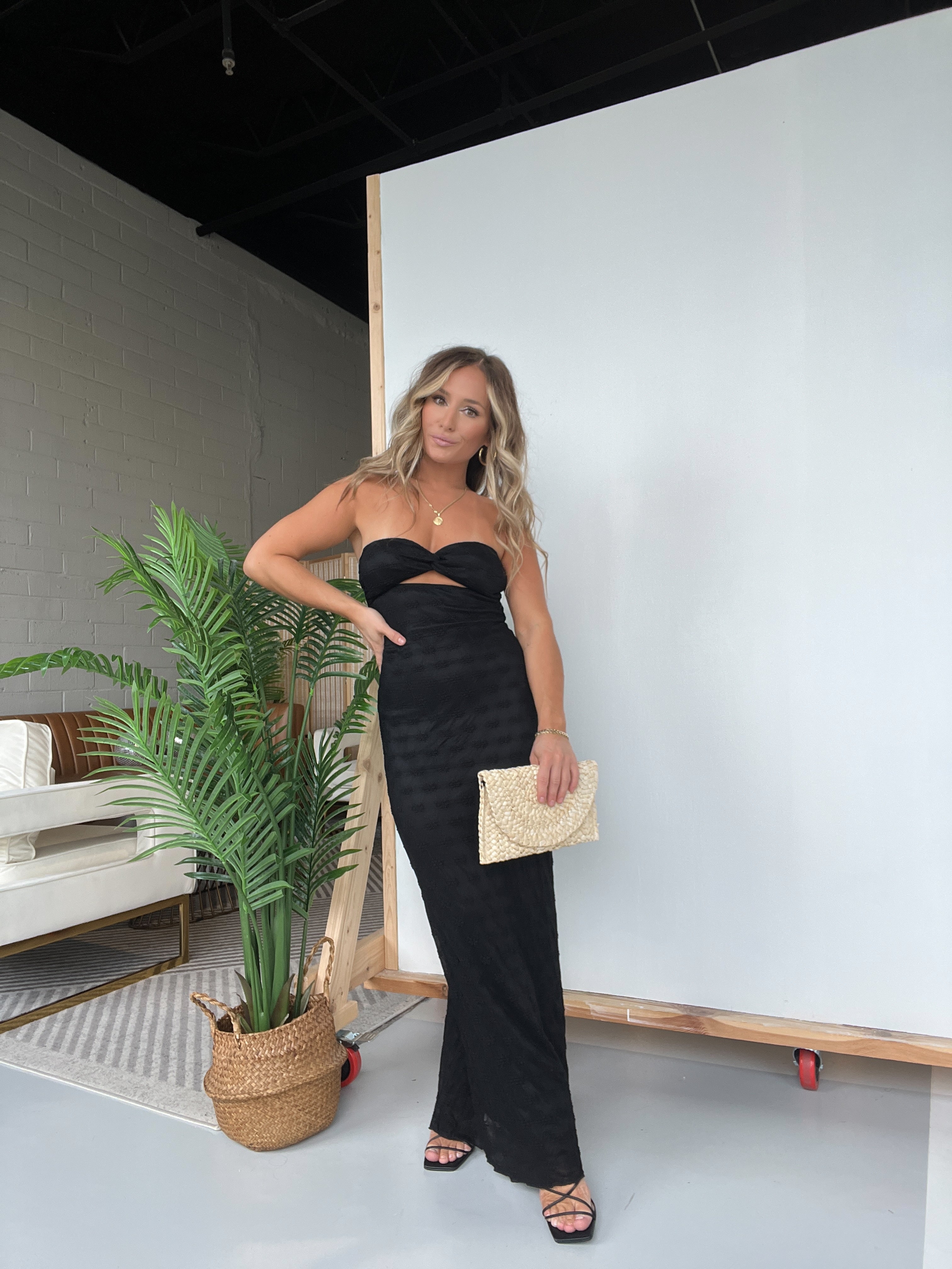 Femme Strapless Lace Maxi Dress Black