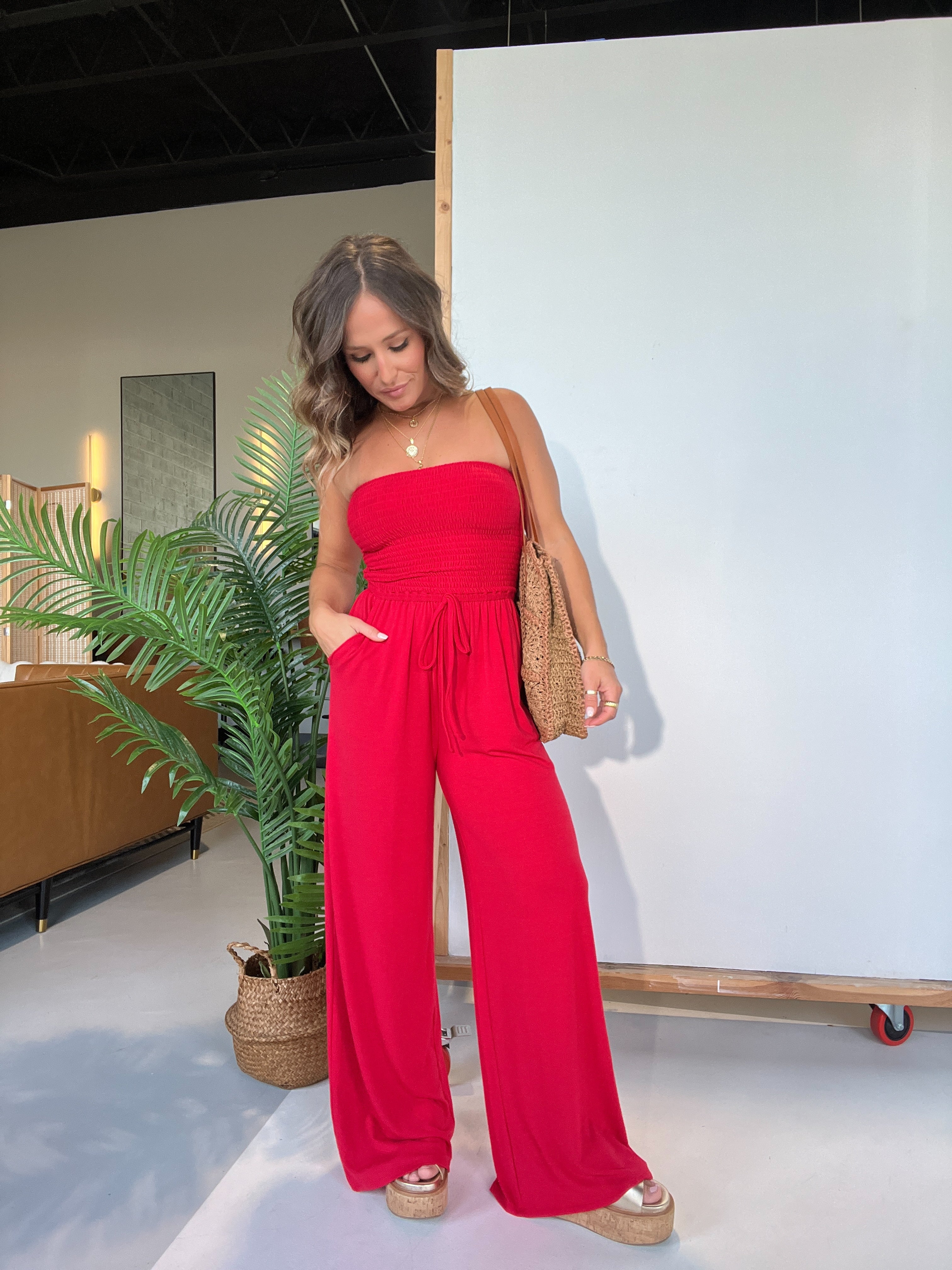 Ocean Breeze Tube Top Jumpsuit Ruby