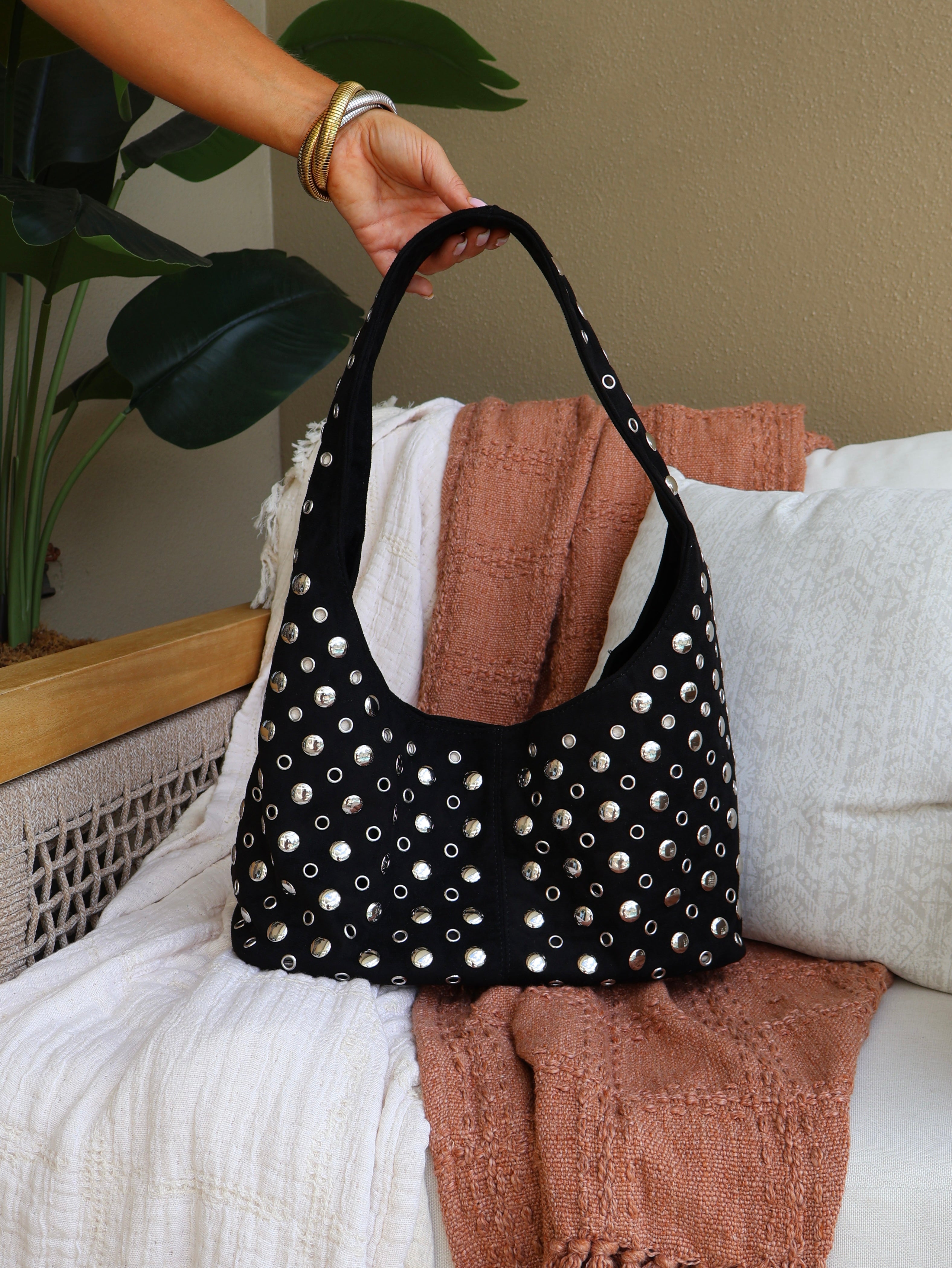 Veronica Studded Shoulder Bag Black