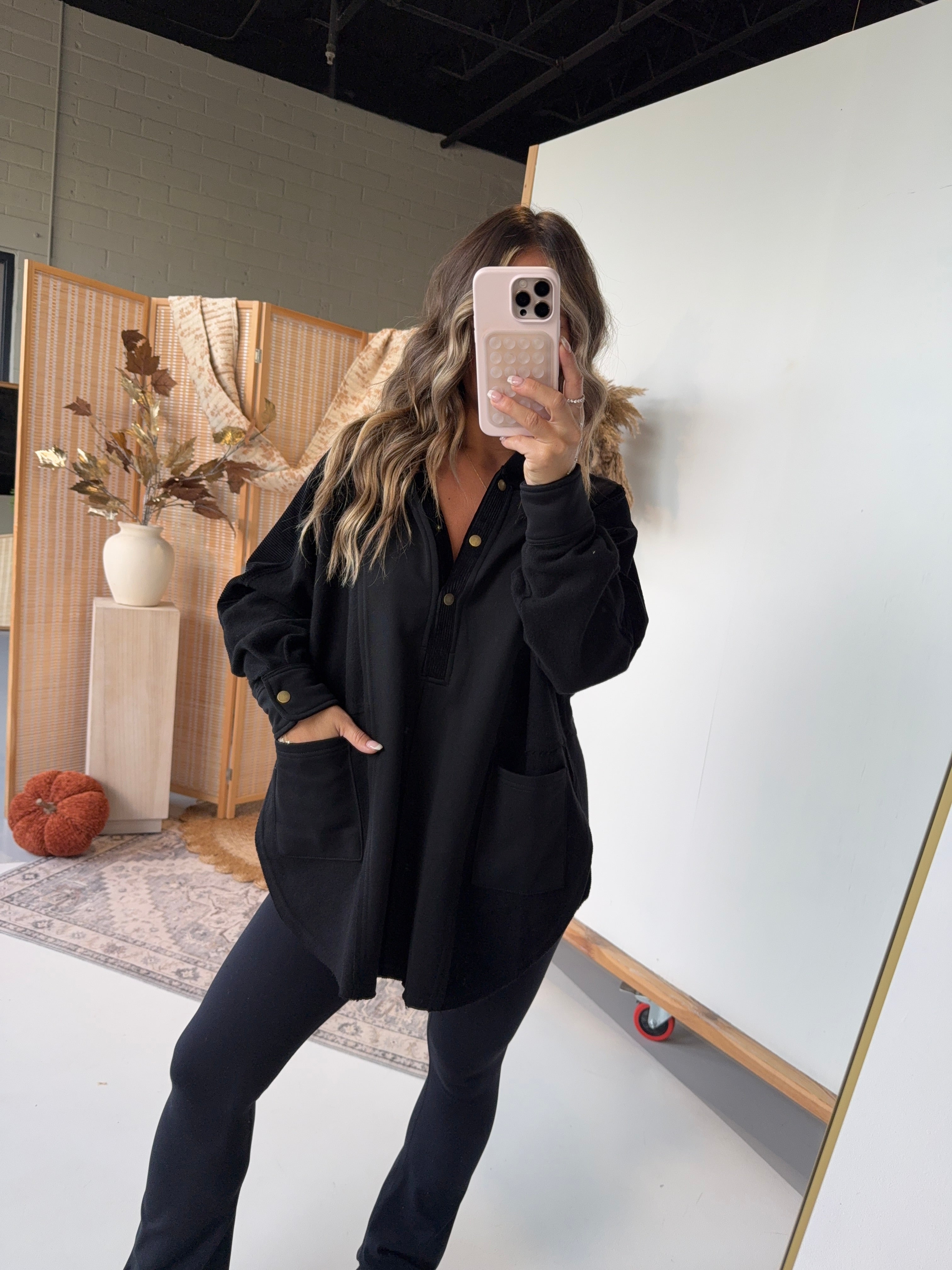 Aemi Mixed Media Hoodie Black