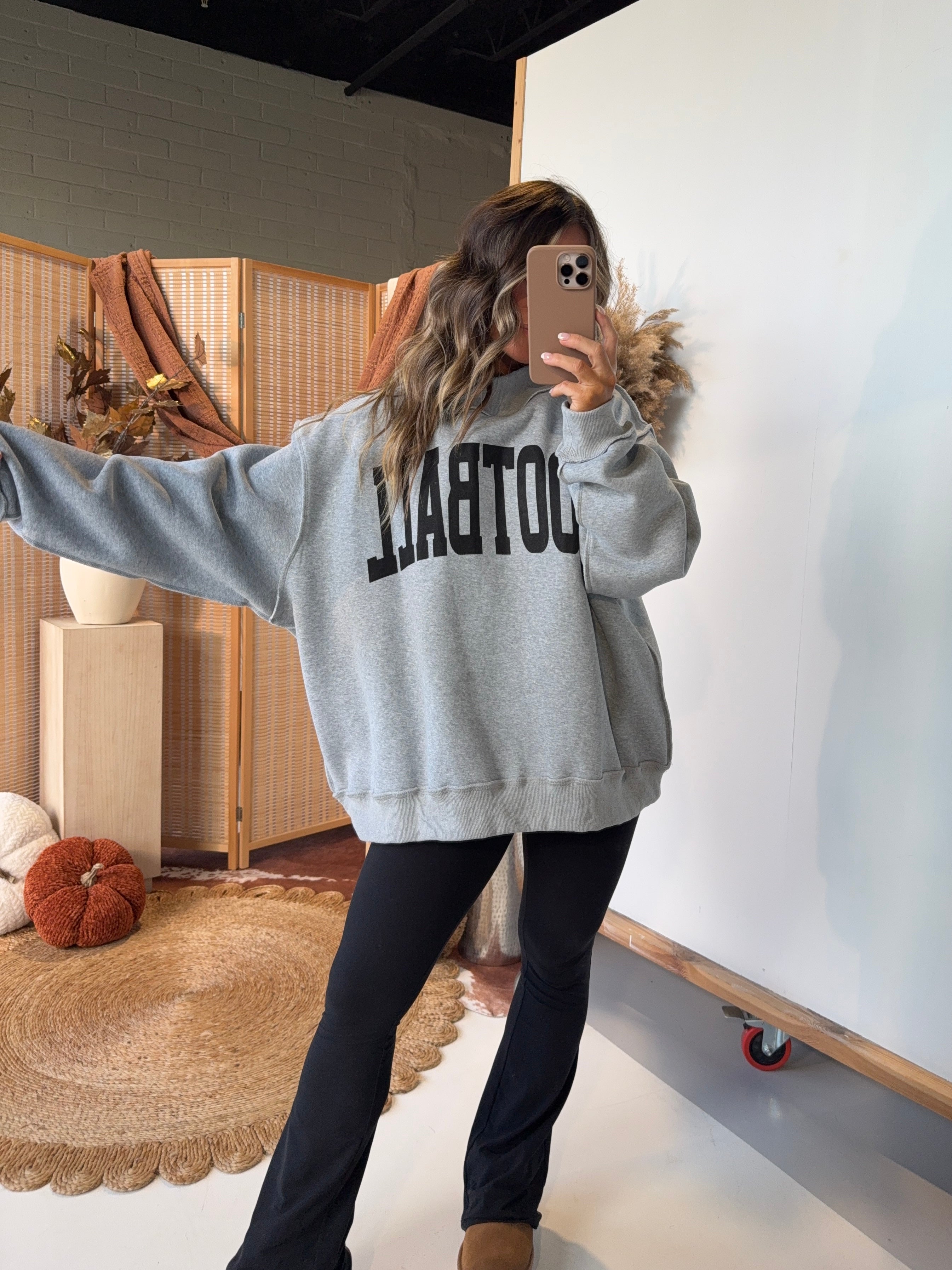 Football/Gameday Mock Neck Sweatshirt Grey
