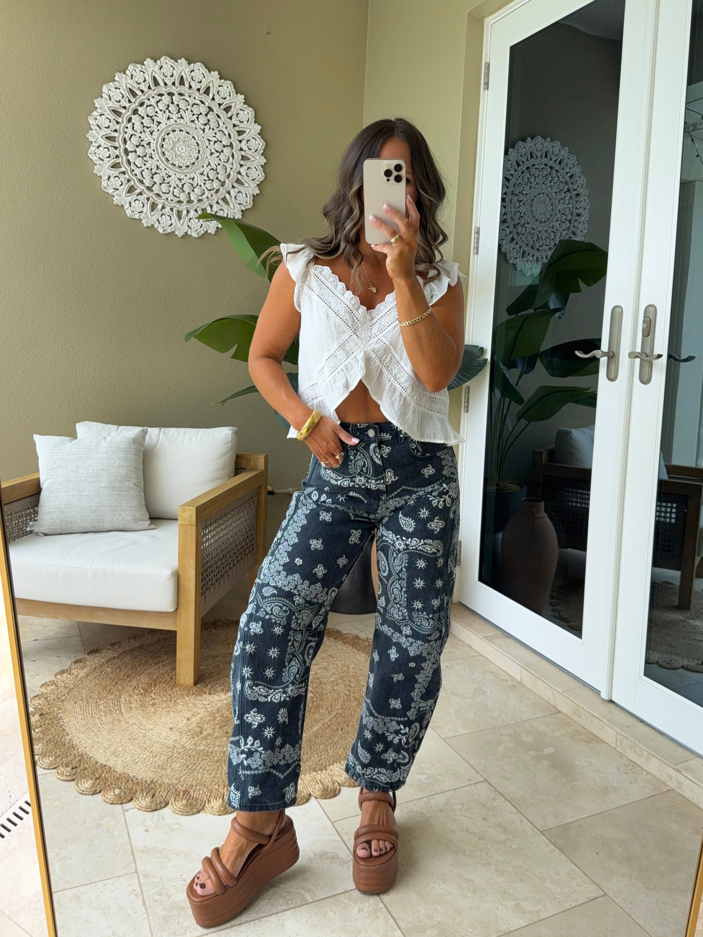 Midnight Paisley Denim Barrel Jeans Navy