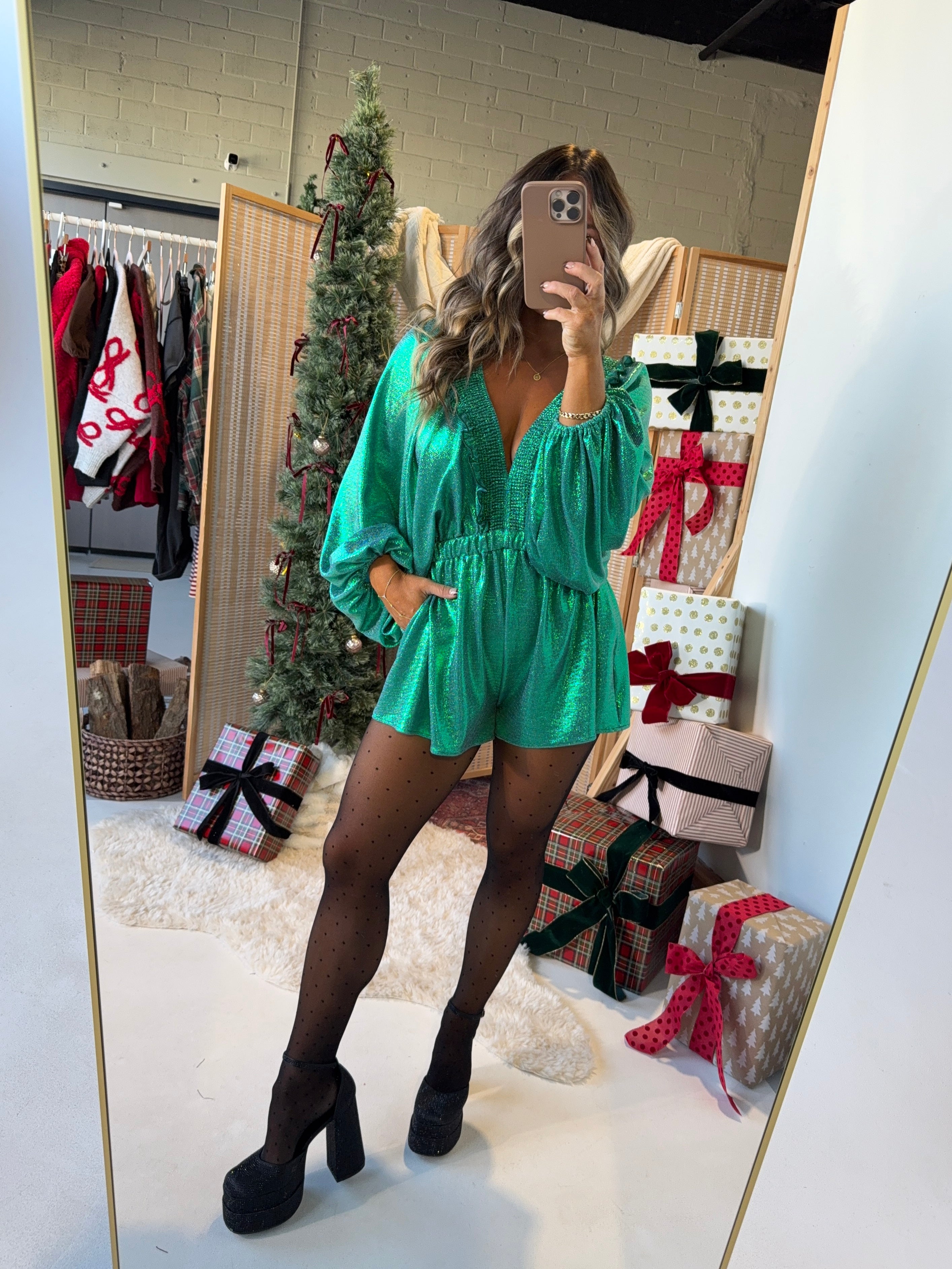 Oh Christmas Tree Romper Green