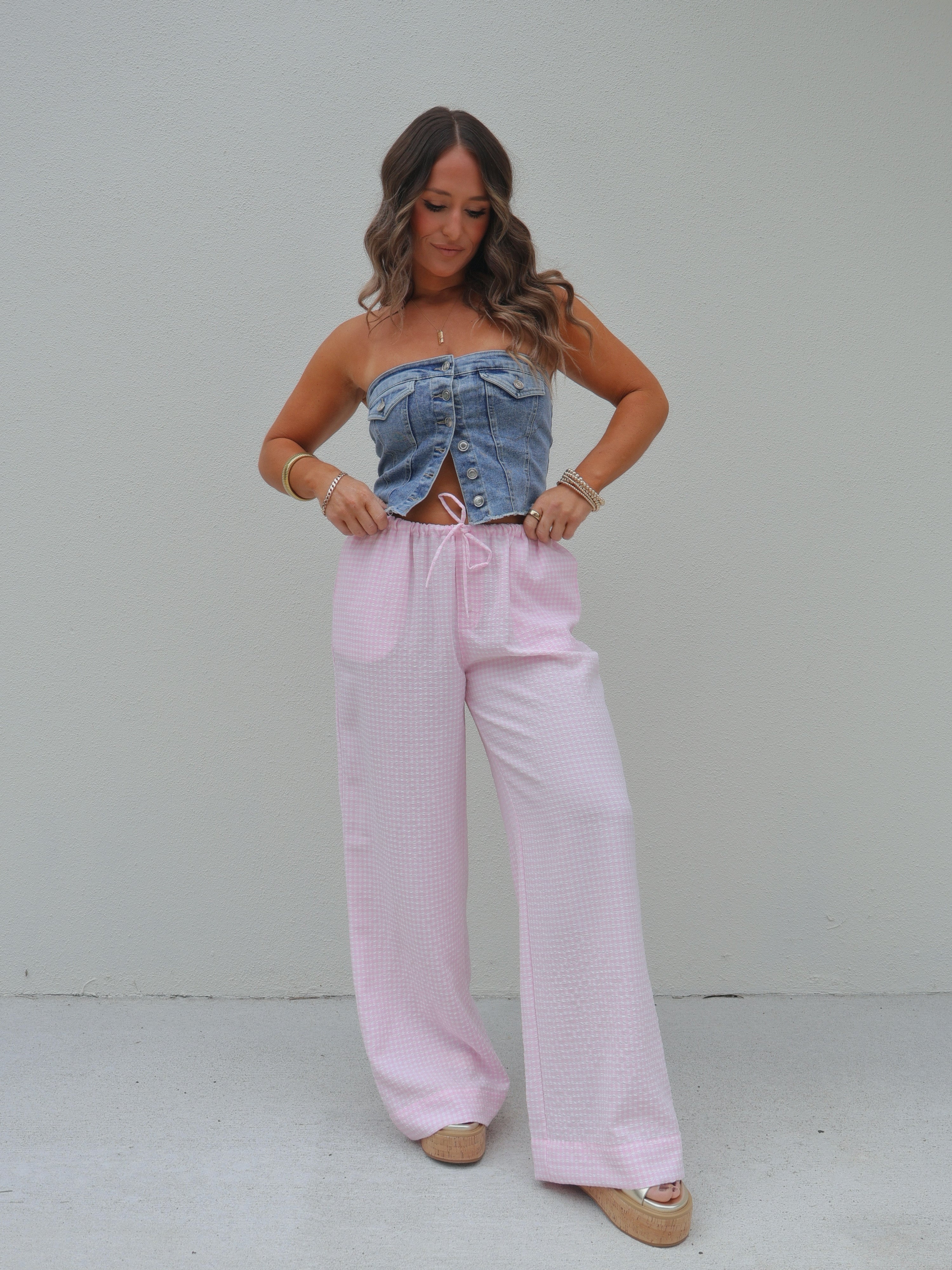 Spring Whispers Gingham Pants Pink